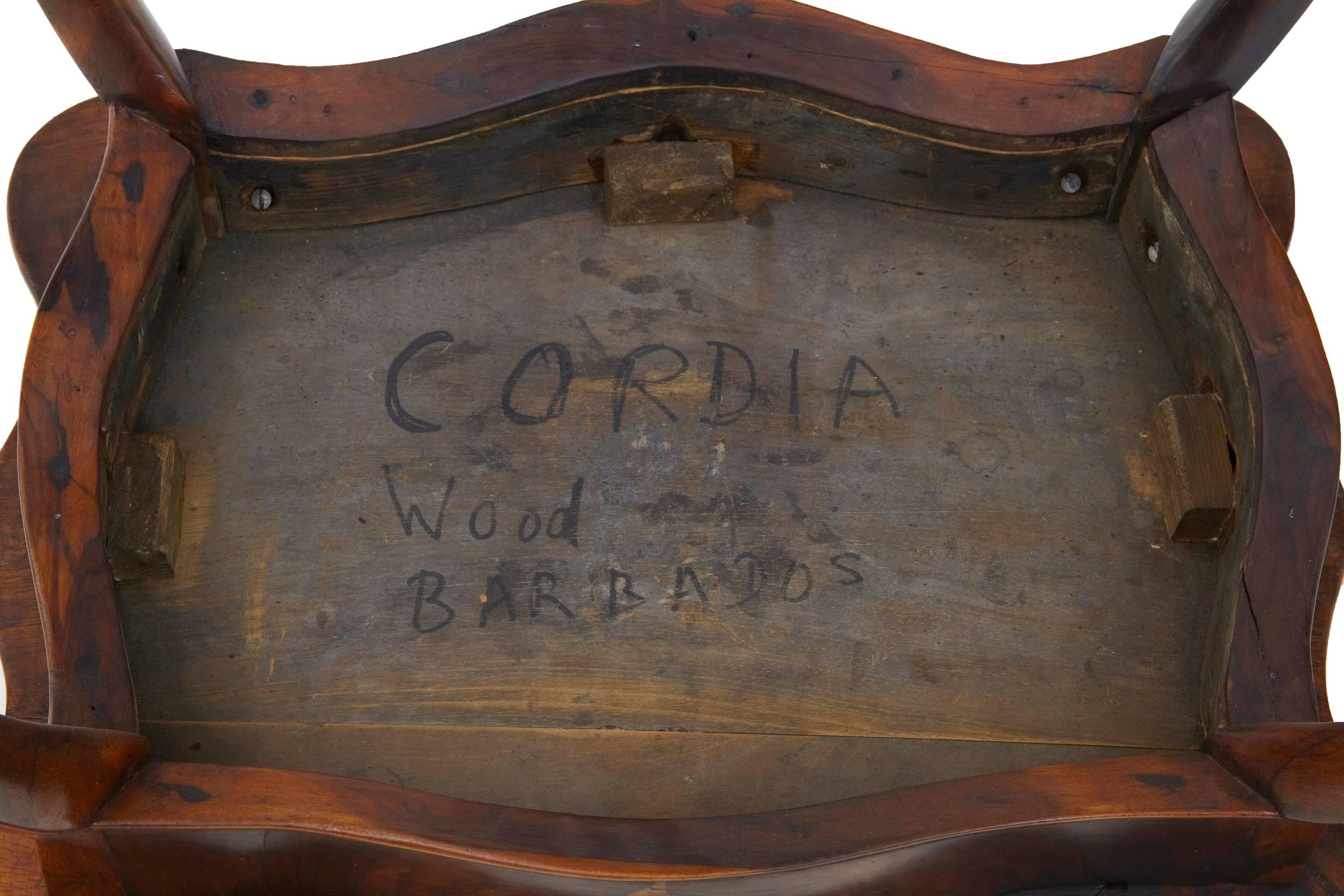 Carved Rare 19th Century Cordia Wood Occasional Table from Barbados