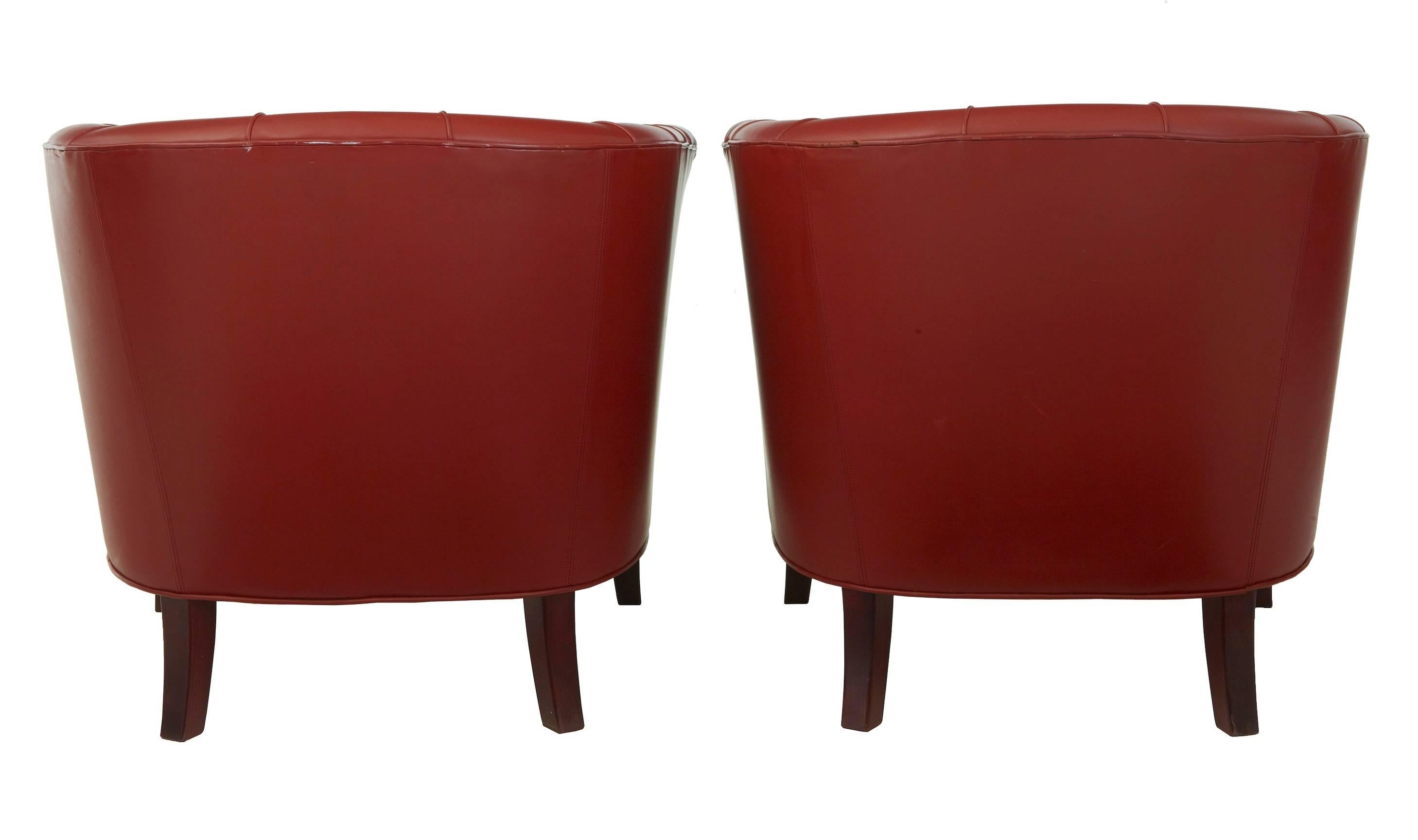 Art Deco Pair of 1970s Leather Club Armchairs