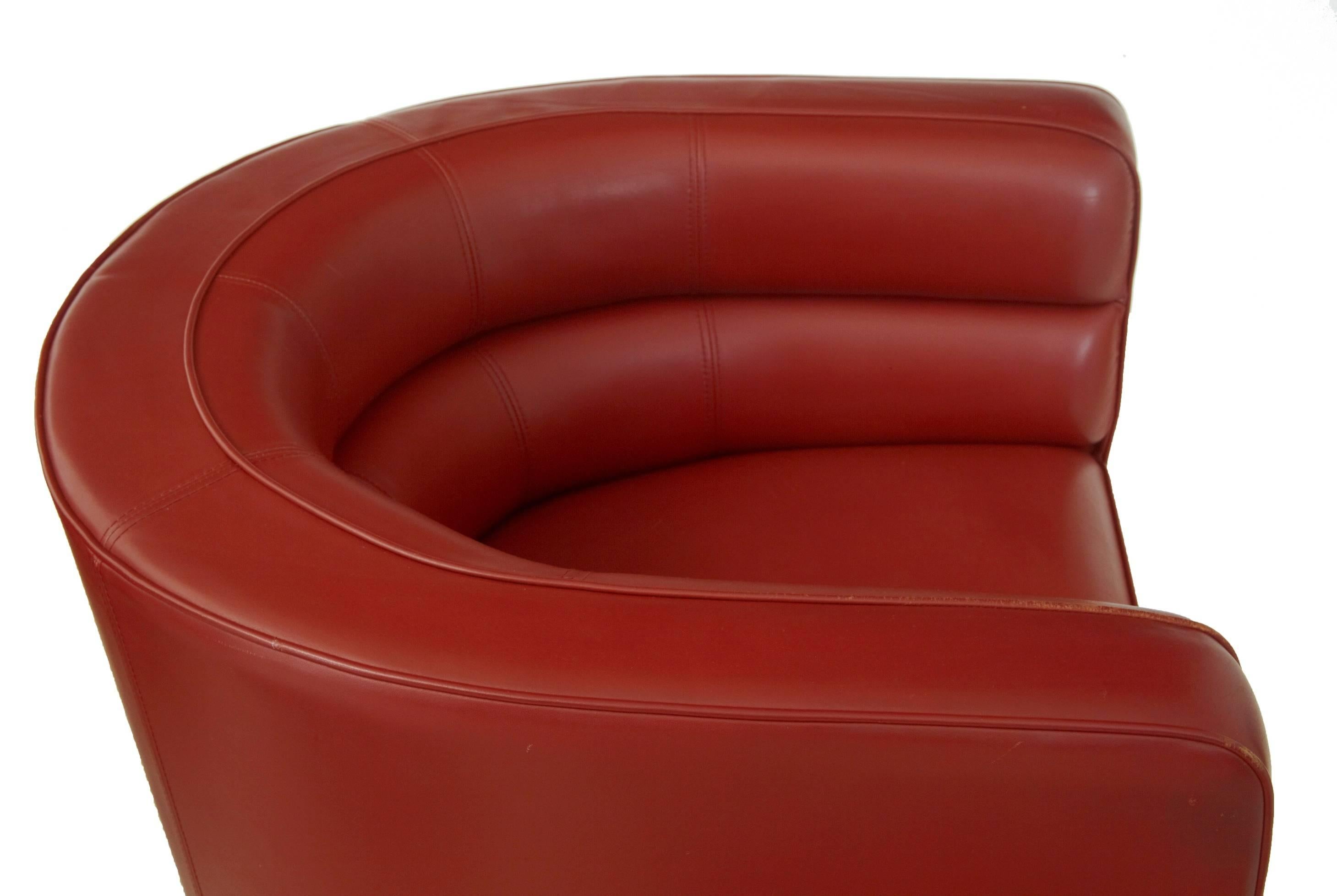 European Pair of 1970s Leather Club Lounge Armchairs