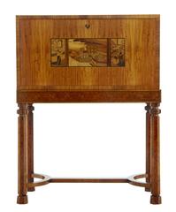 Rare 1950s Swedish Inlaid Satinwood Writing Cabinet on Stand