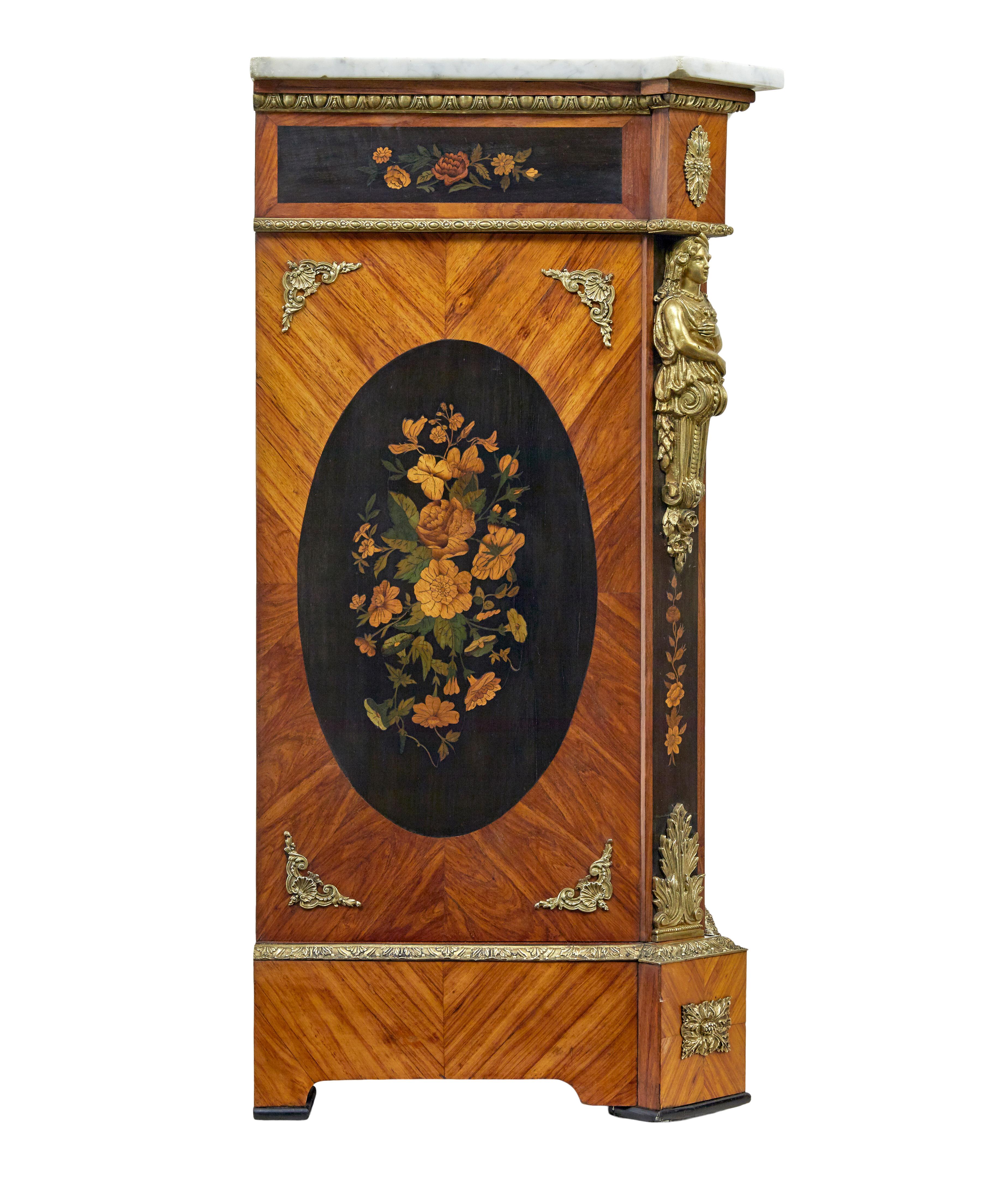 Hand-Carved 19th century Louis XVI style ormolu-mounted marquetry meuble d’appui For Sale