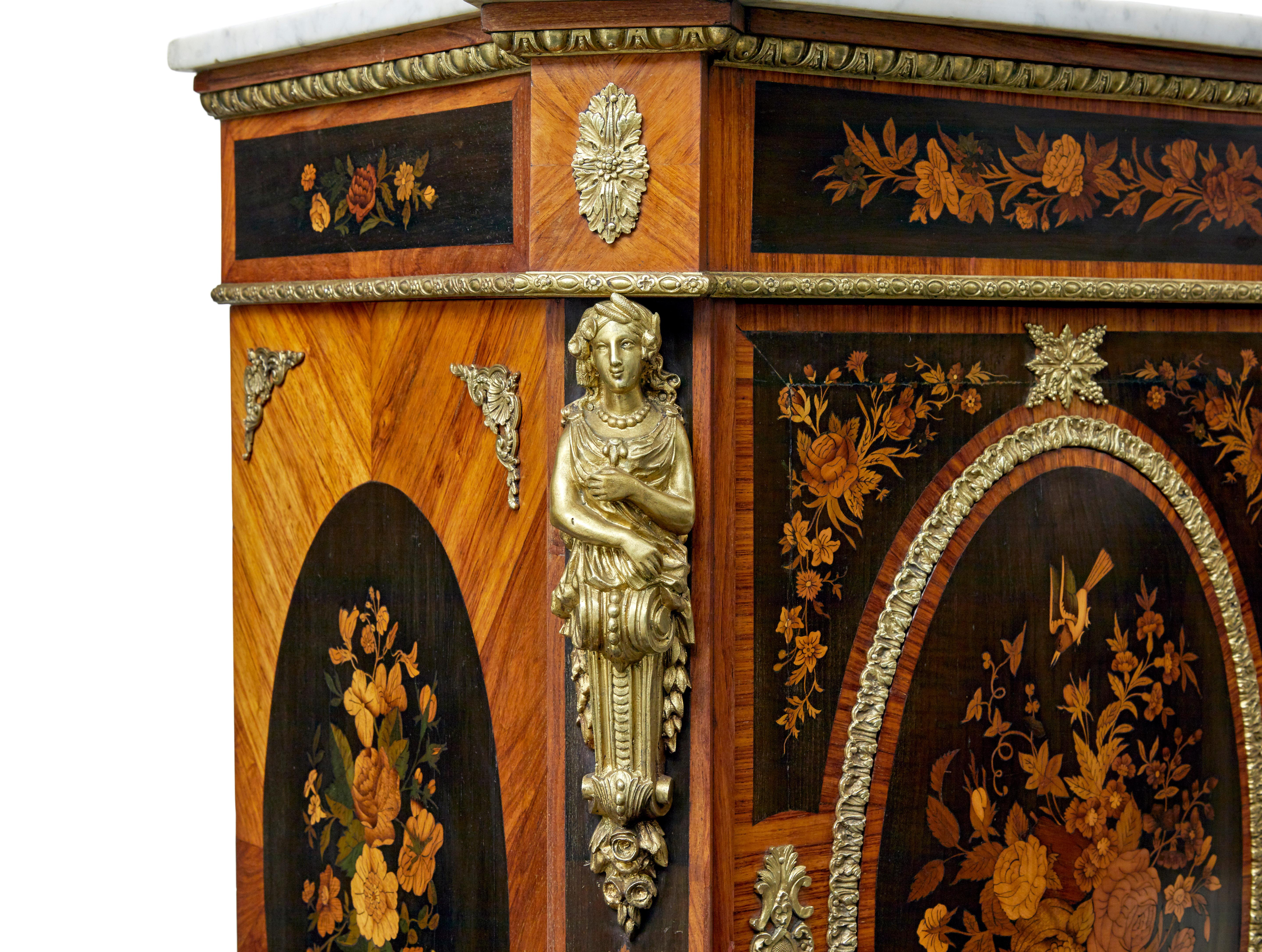 Ormolu 19th century Louis XVI style ormolu-mounted marquetry meuble d’appui For Sale