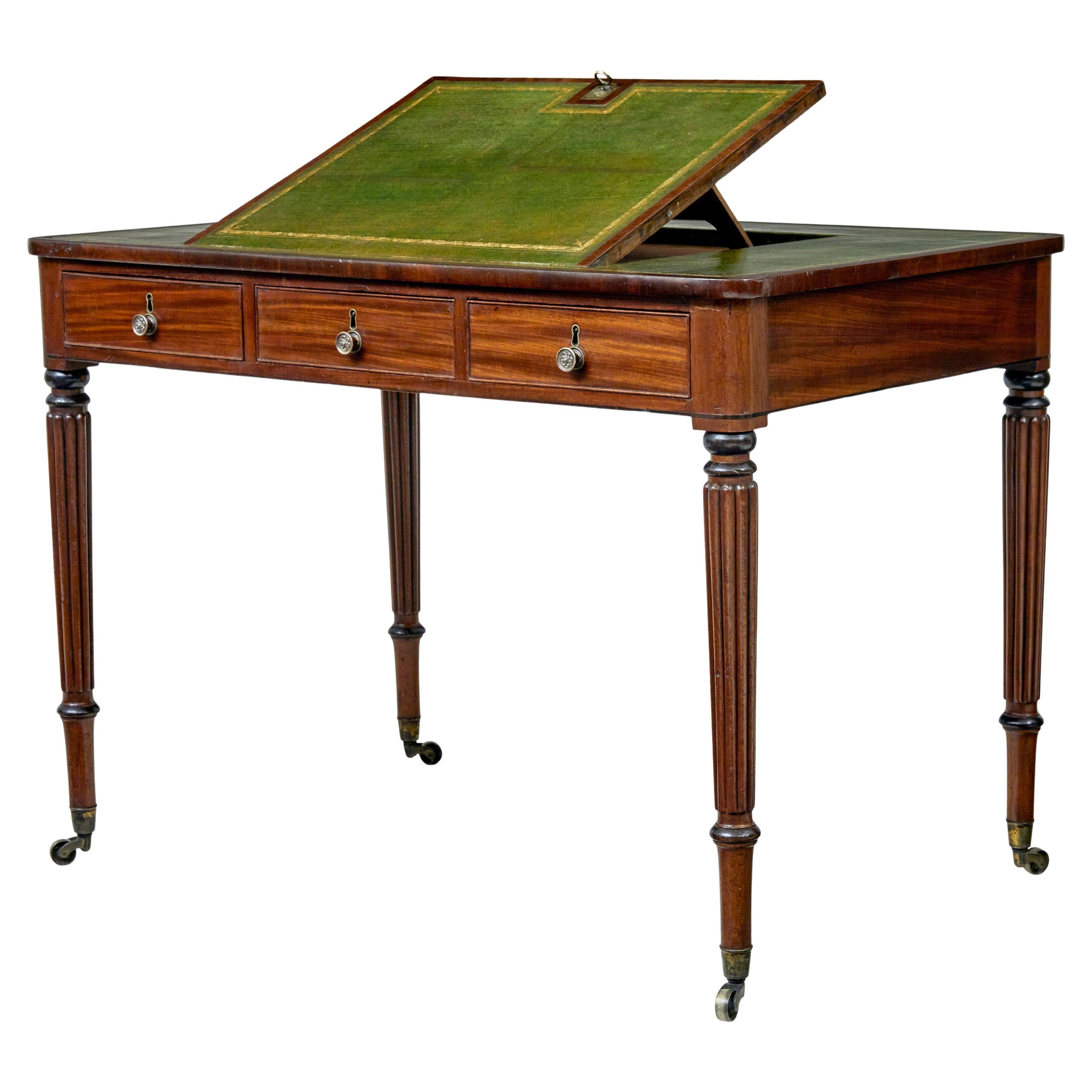 19th century late Georgian mahogany and leather architects desk For Sale