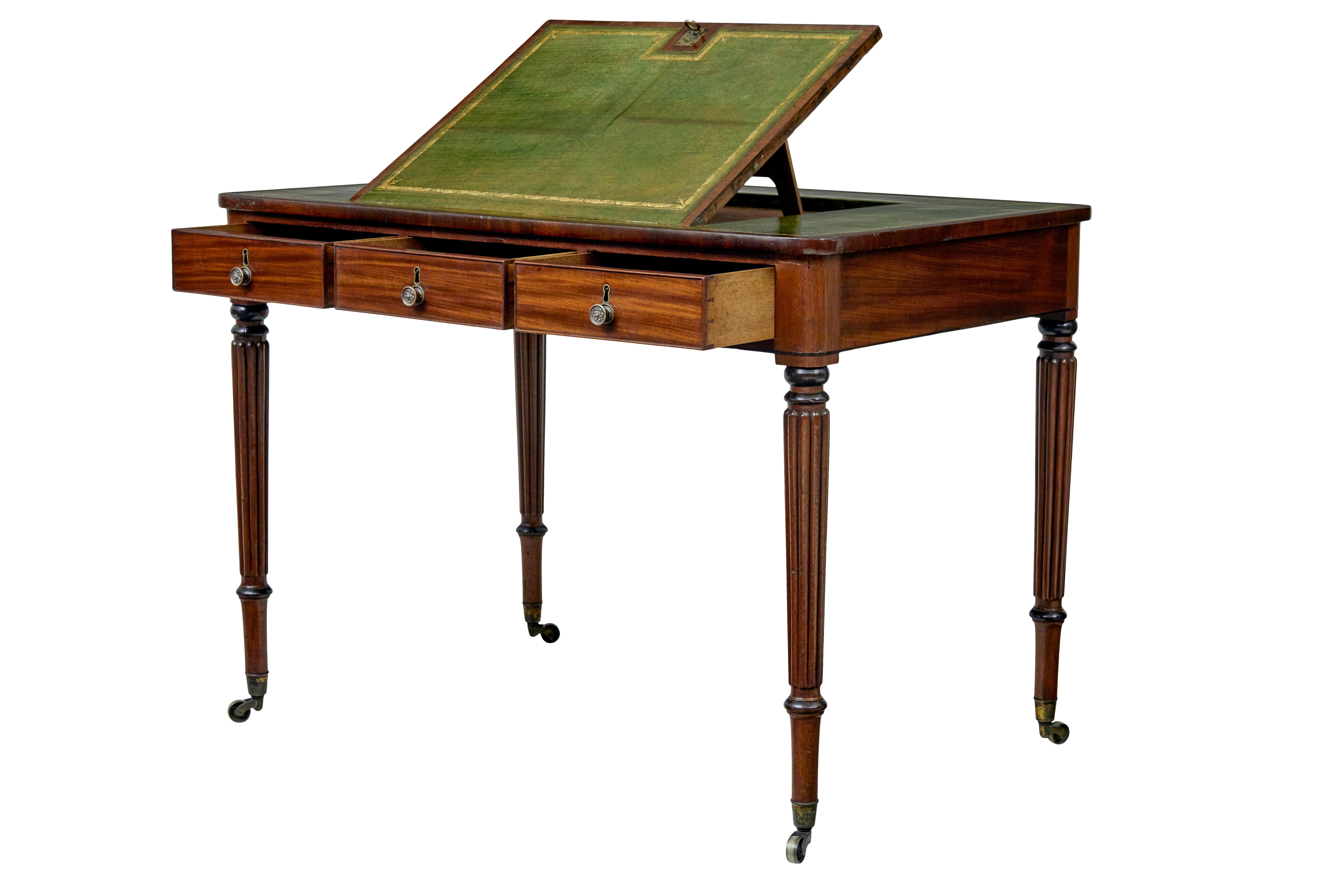 Leather 19th century late Georgian mahogany and leather architects desk For Sale