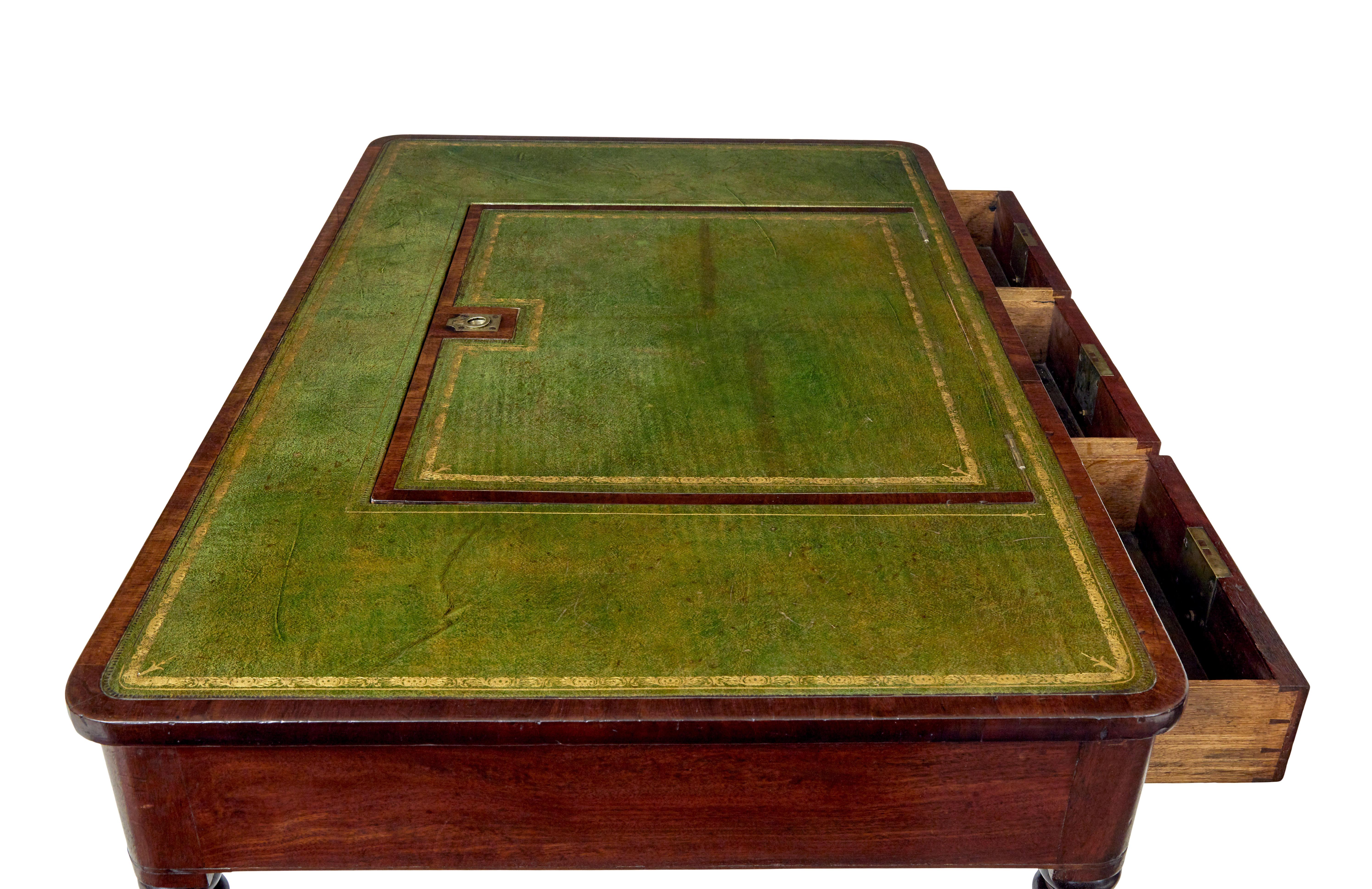 Hand-Carved 19th century late Georgian mahogany and leather architects desk For Sale