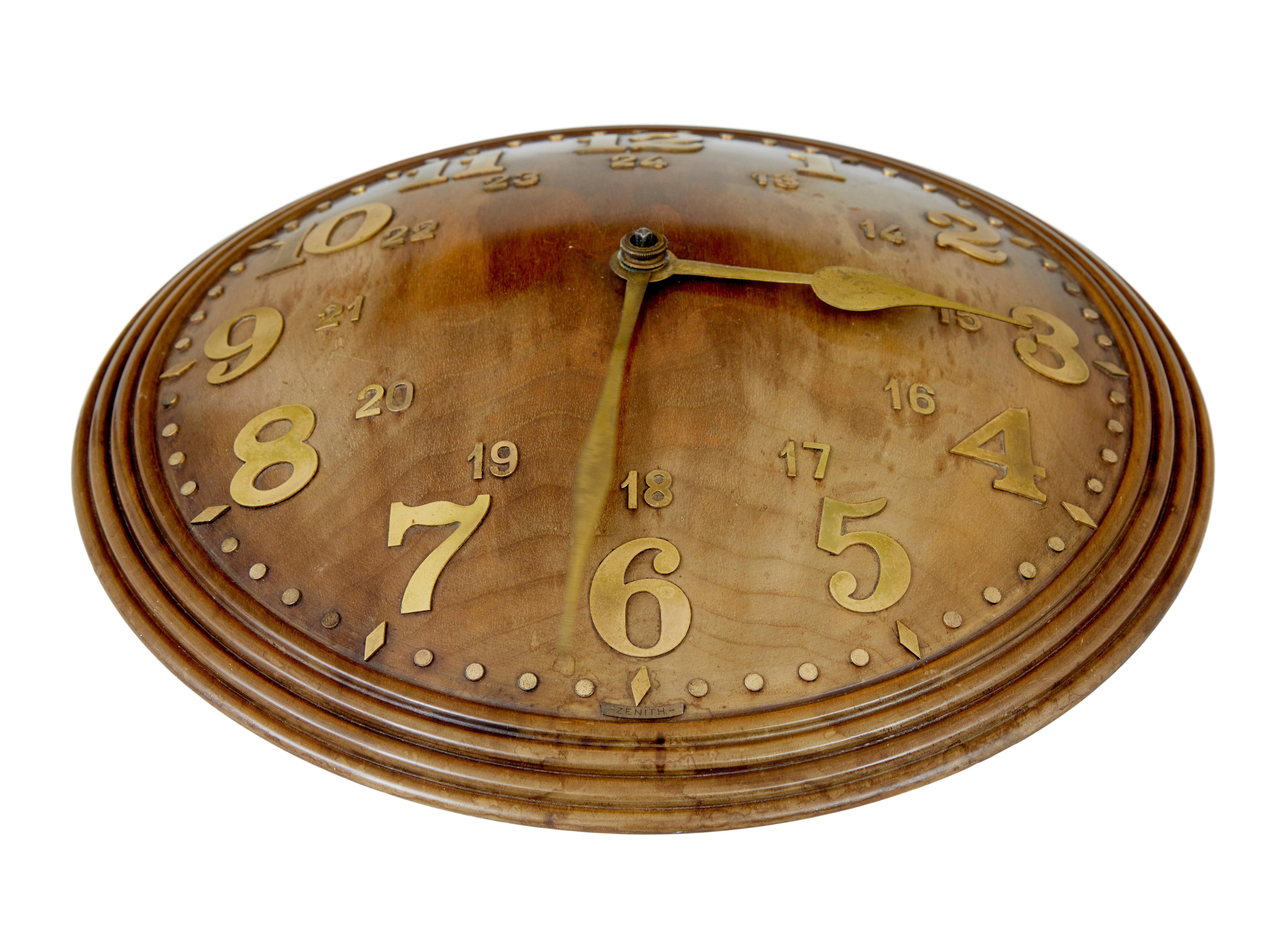 Hand-Crafted Art deco teak wall clock by Zenith For Sale