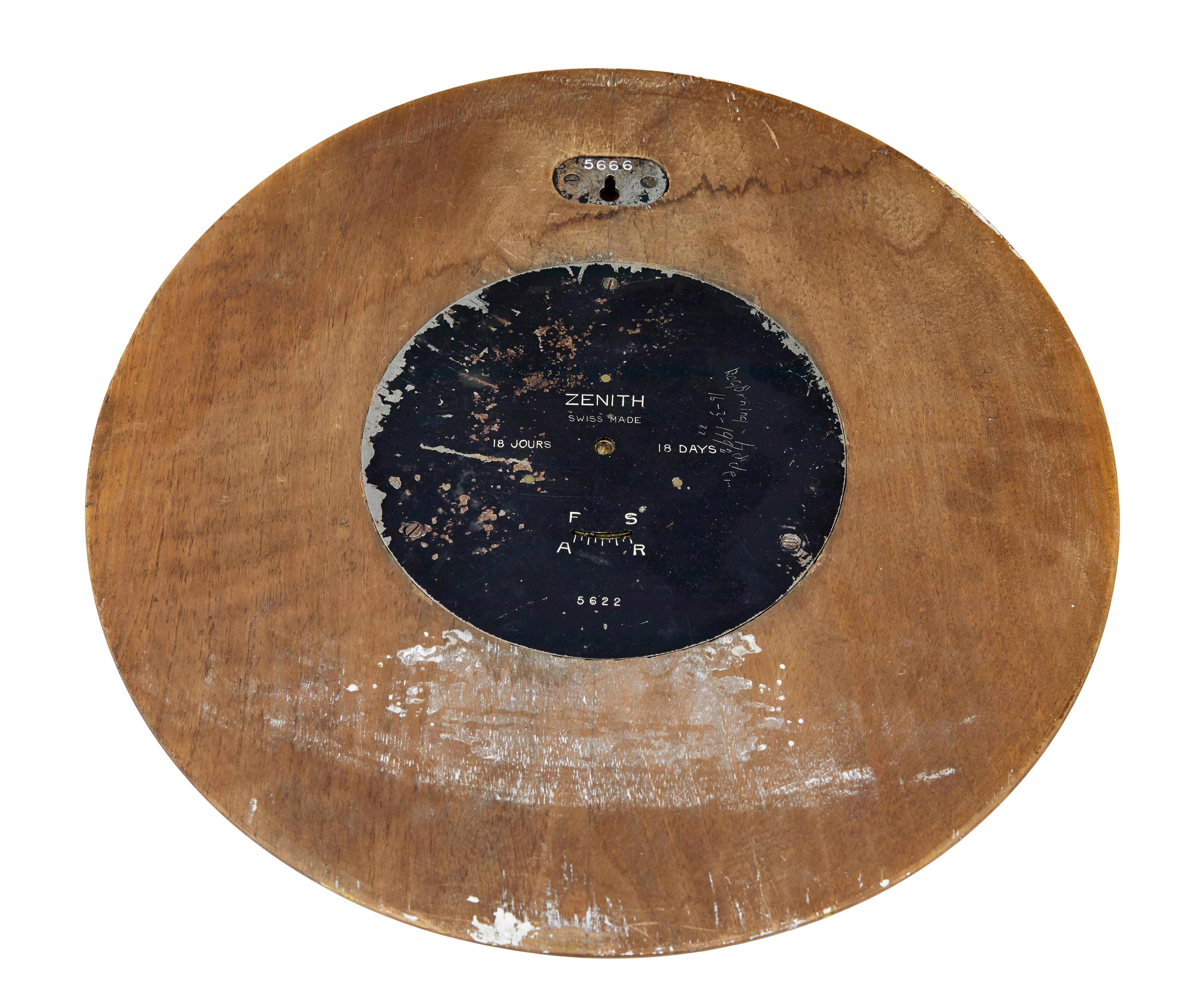Art deco teak wall clock by Zenith In Good Condition For Sale In Debenham, Suffolk