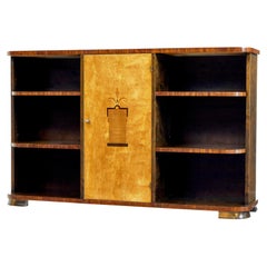 Mid 20th century Scandinavian birch inlaid open bookcase