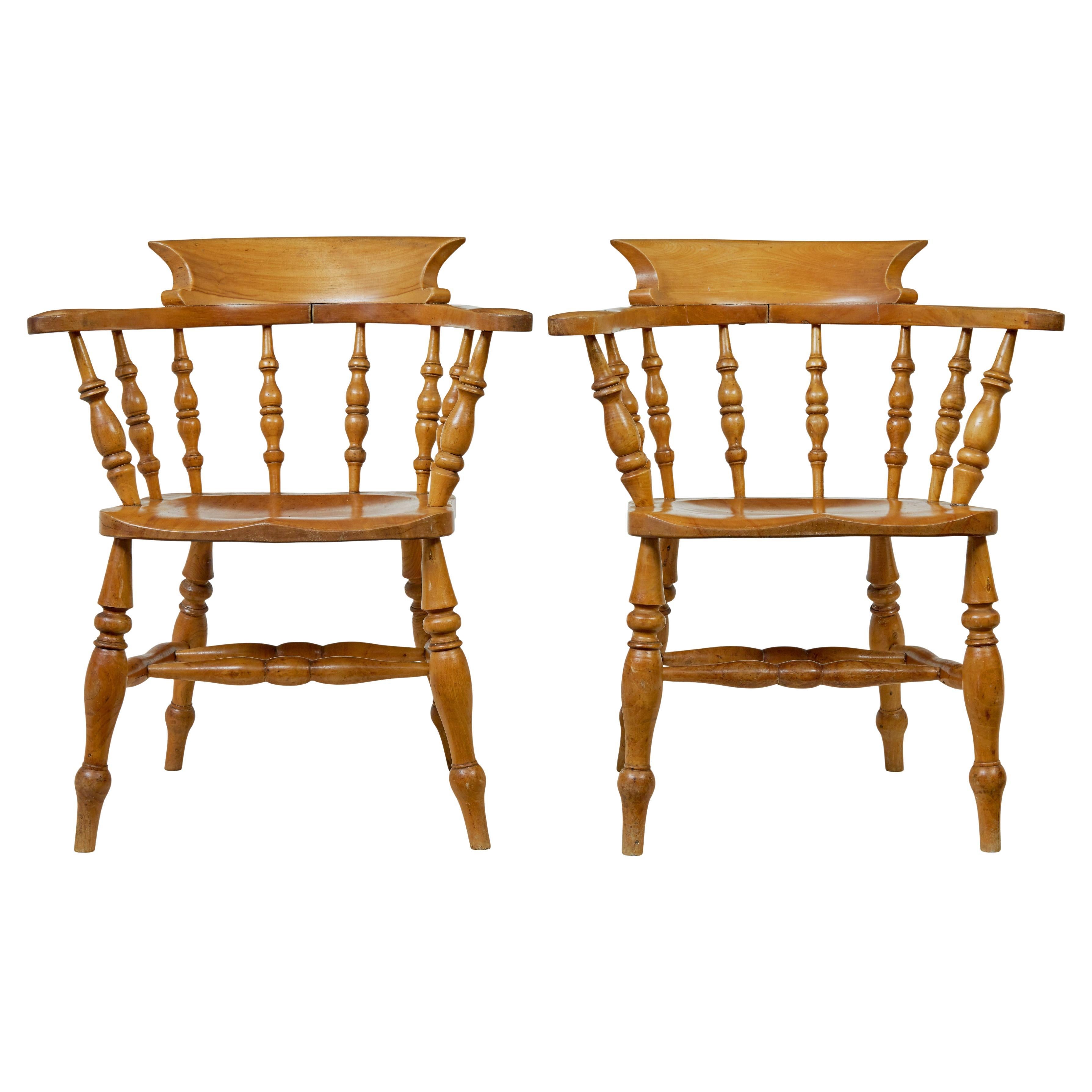 Pair of 19th Century English elm elbow chairs For Sale