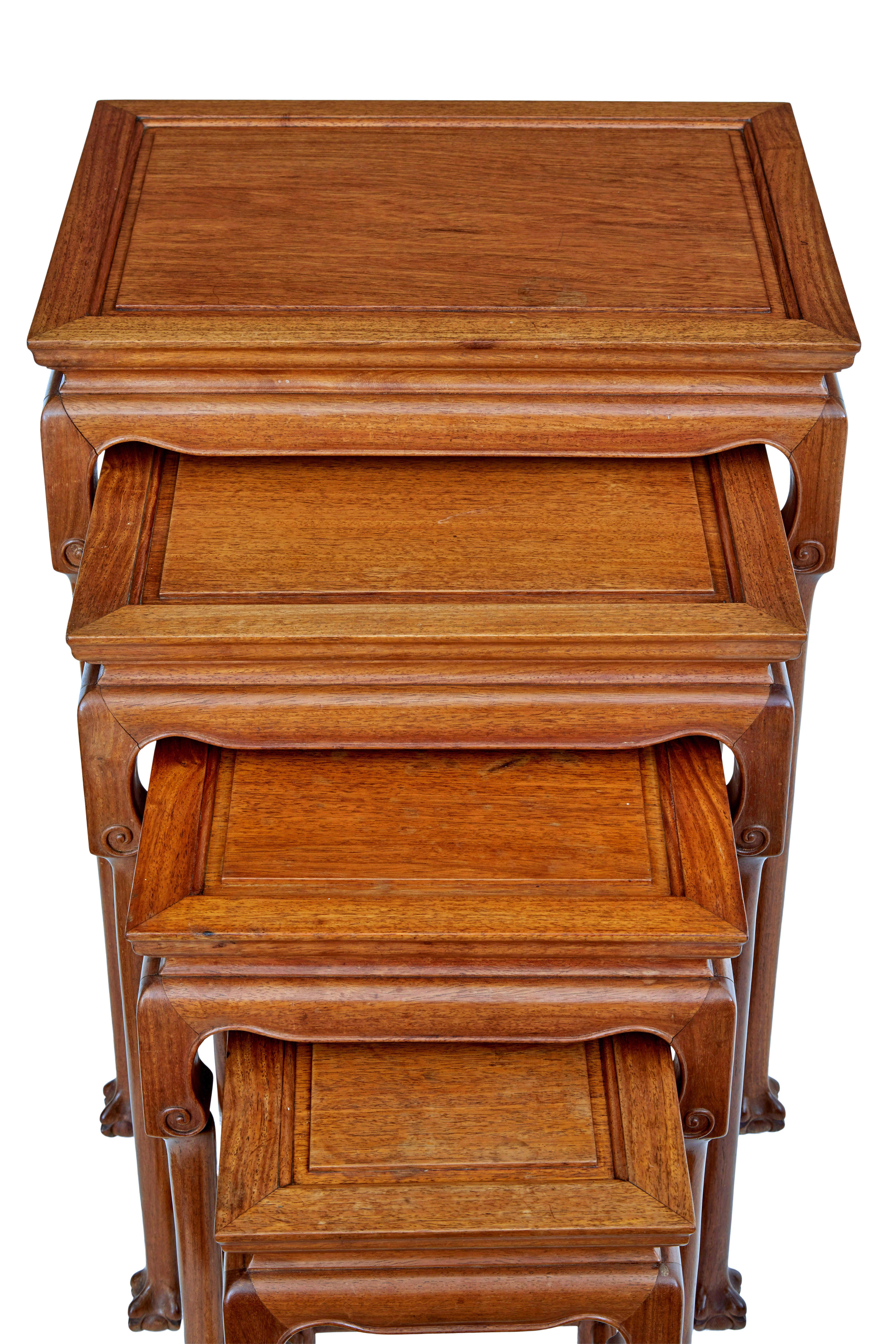 Carved Set 4 hardwood nest of tables by mayfair and company For Sale