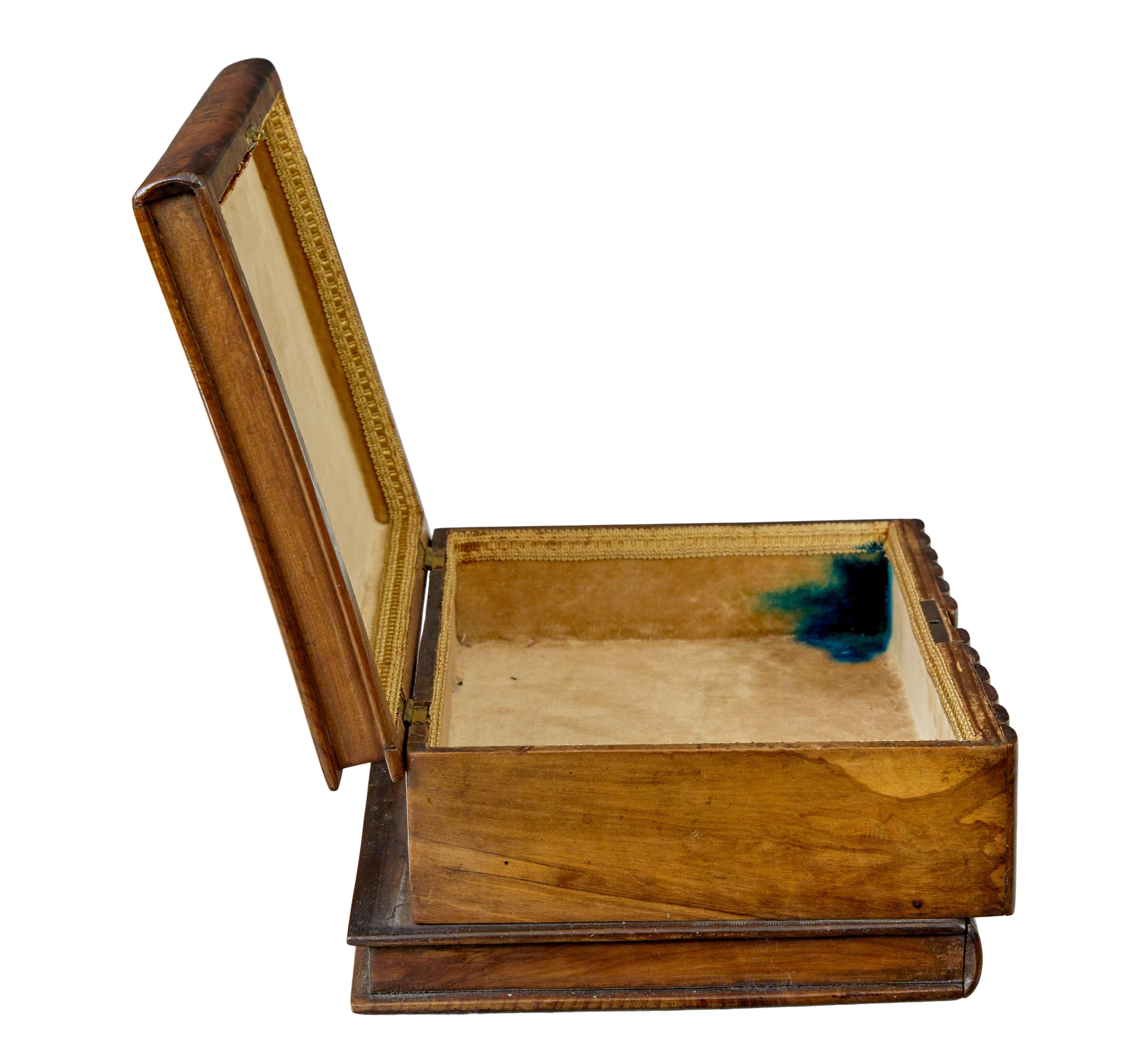 Grand Tour Decorative 19th century book shaped inlaid olive box For Sale