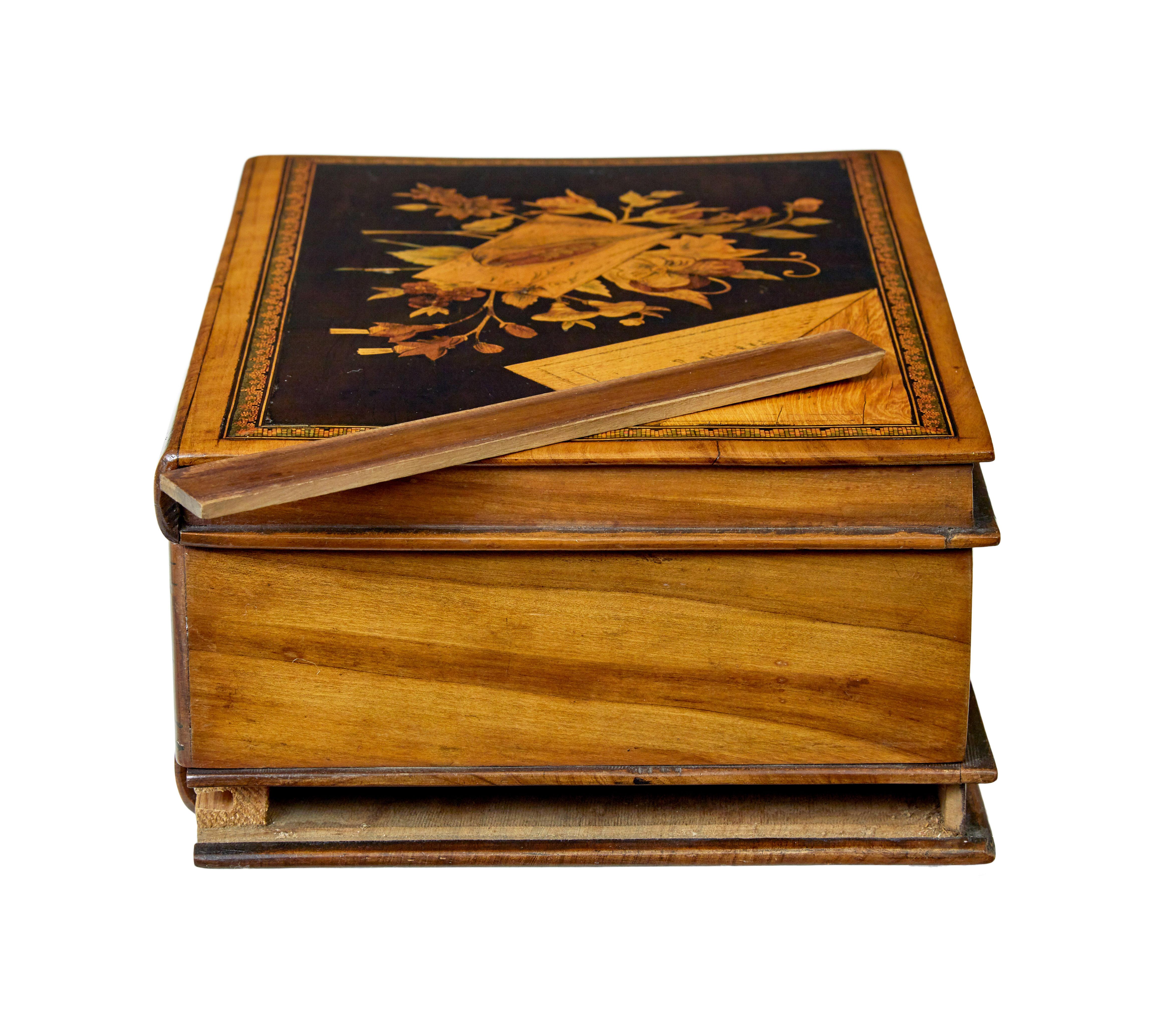 Hand-Carved Decorative 19th century book shaped inlaid olive box For Sale