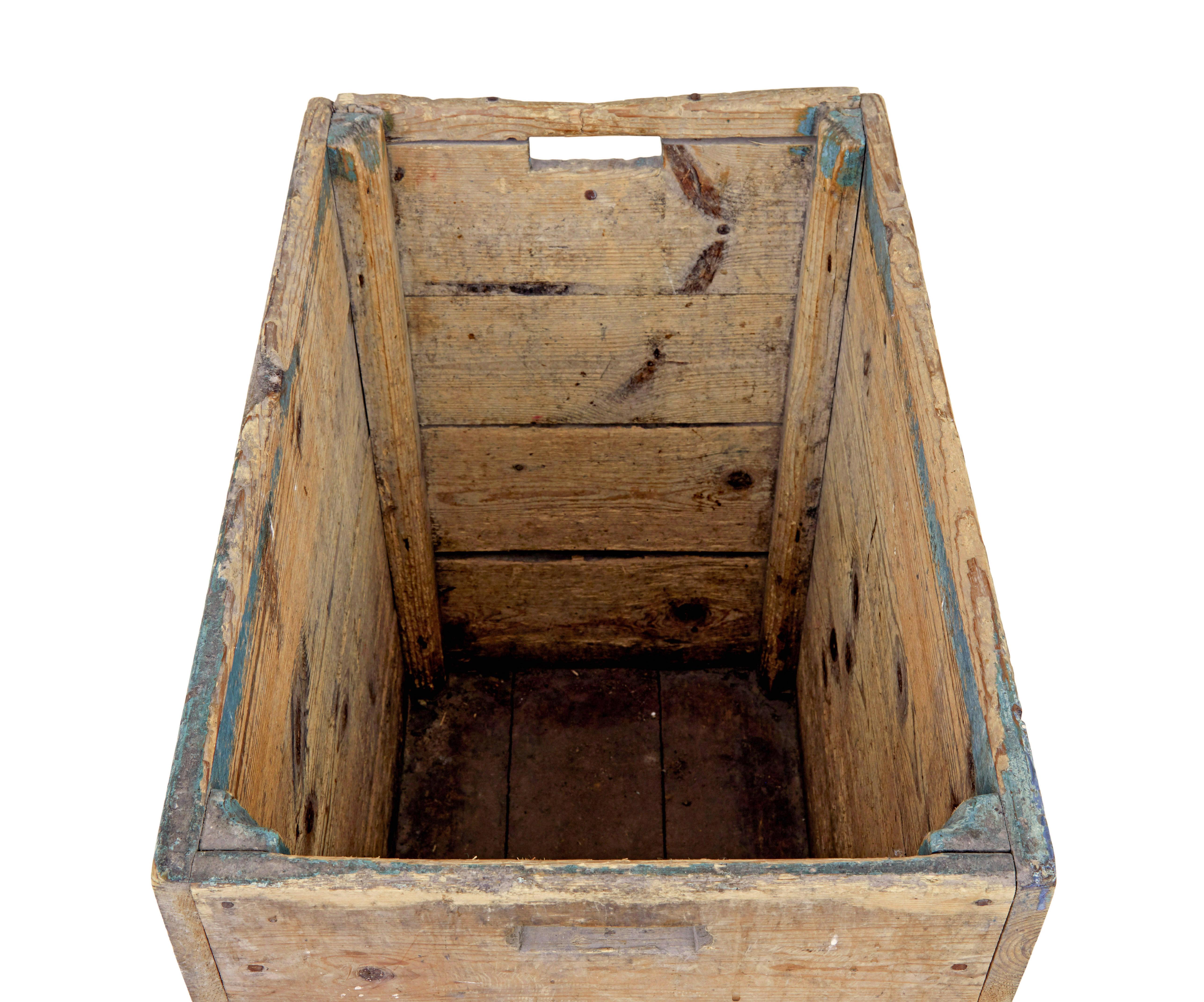 19th Century 19th century Swedish painted pine log box For Sale