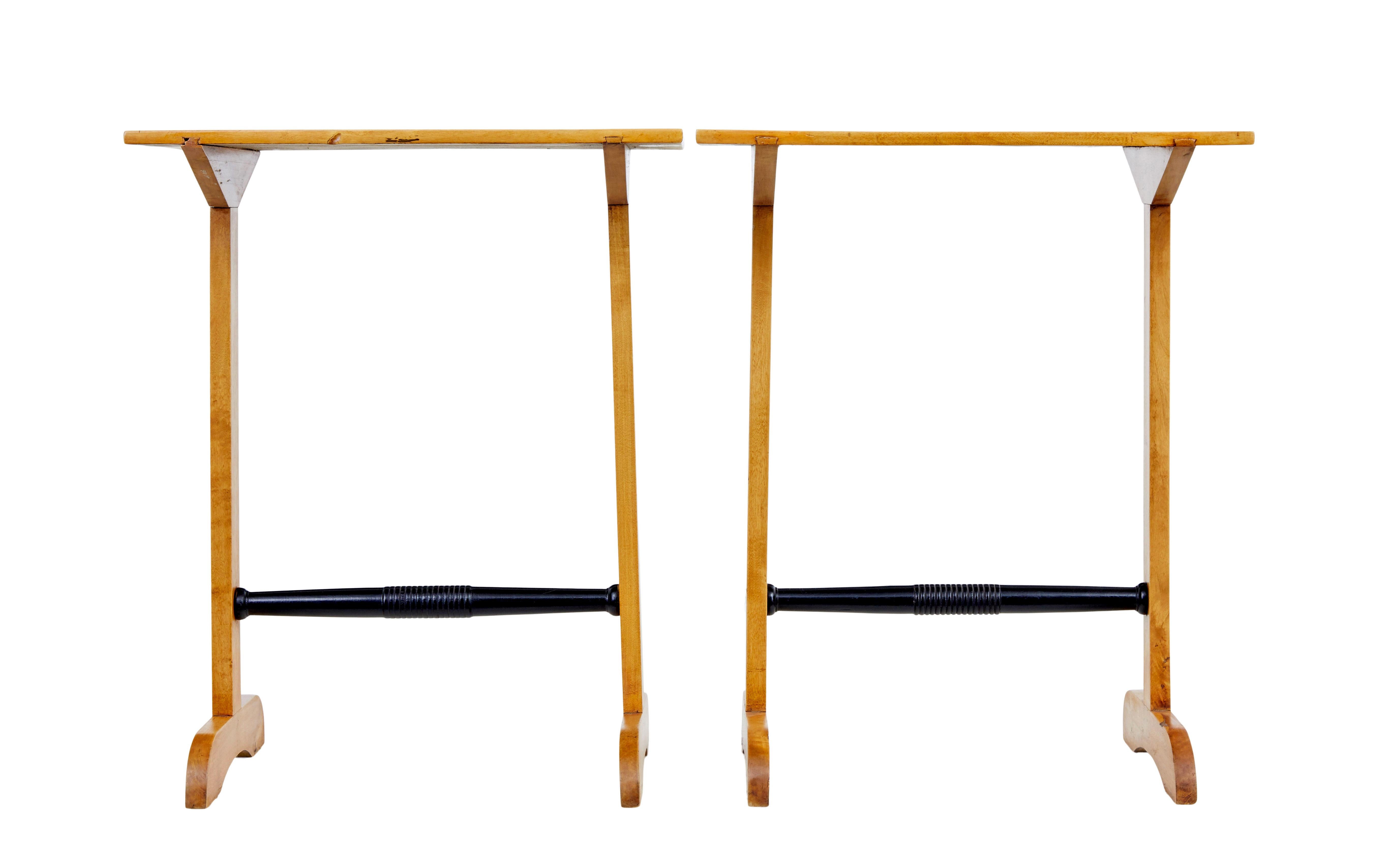 Ebonized Pair of early 20th century Swedish birch side tables For Sale
