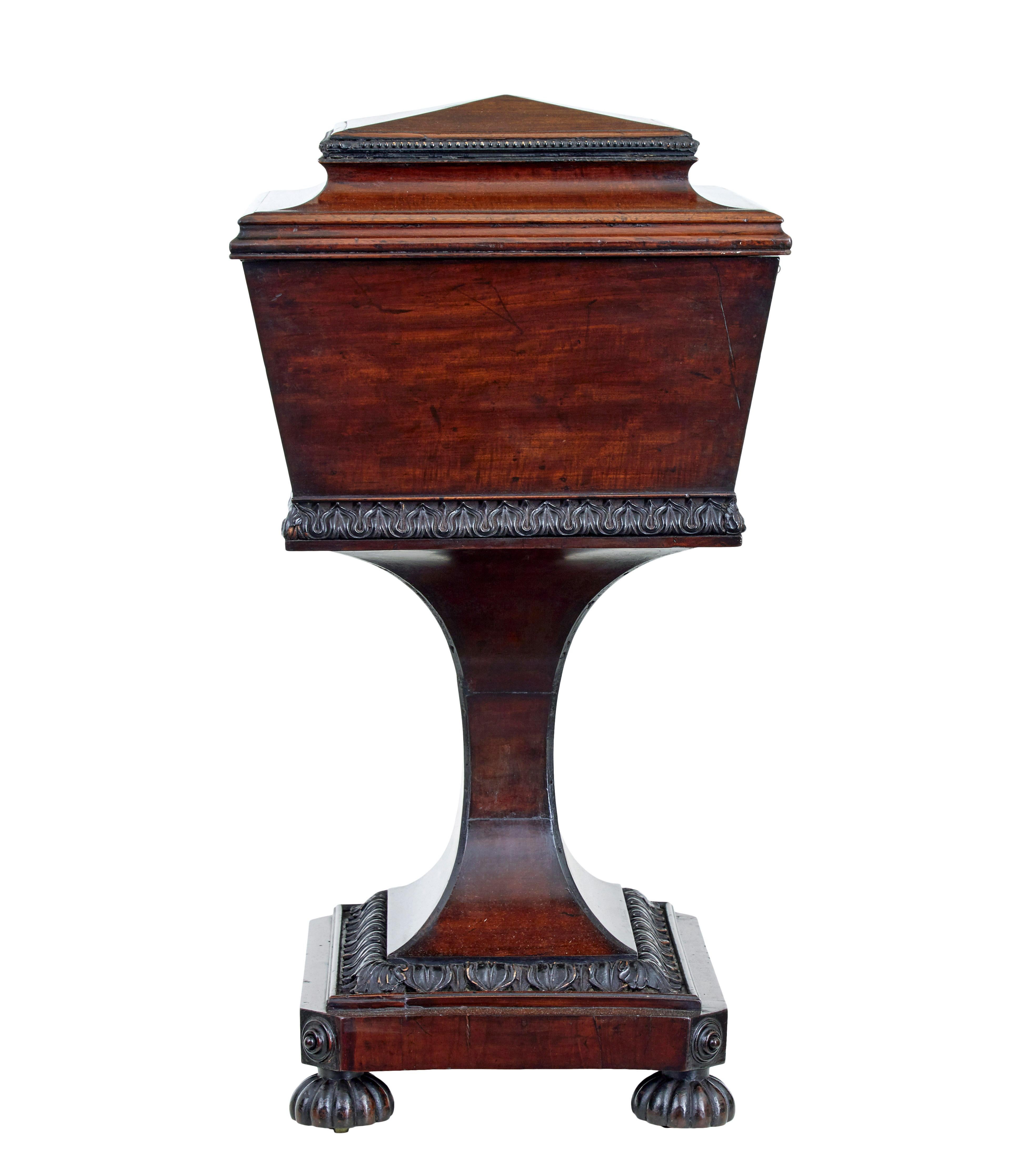 Hand-Carved 19th Century carved mahogany teapoy stamped Gillows For Sale