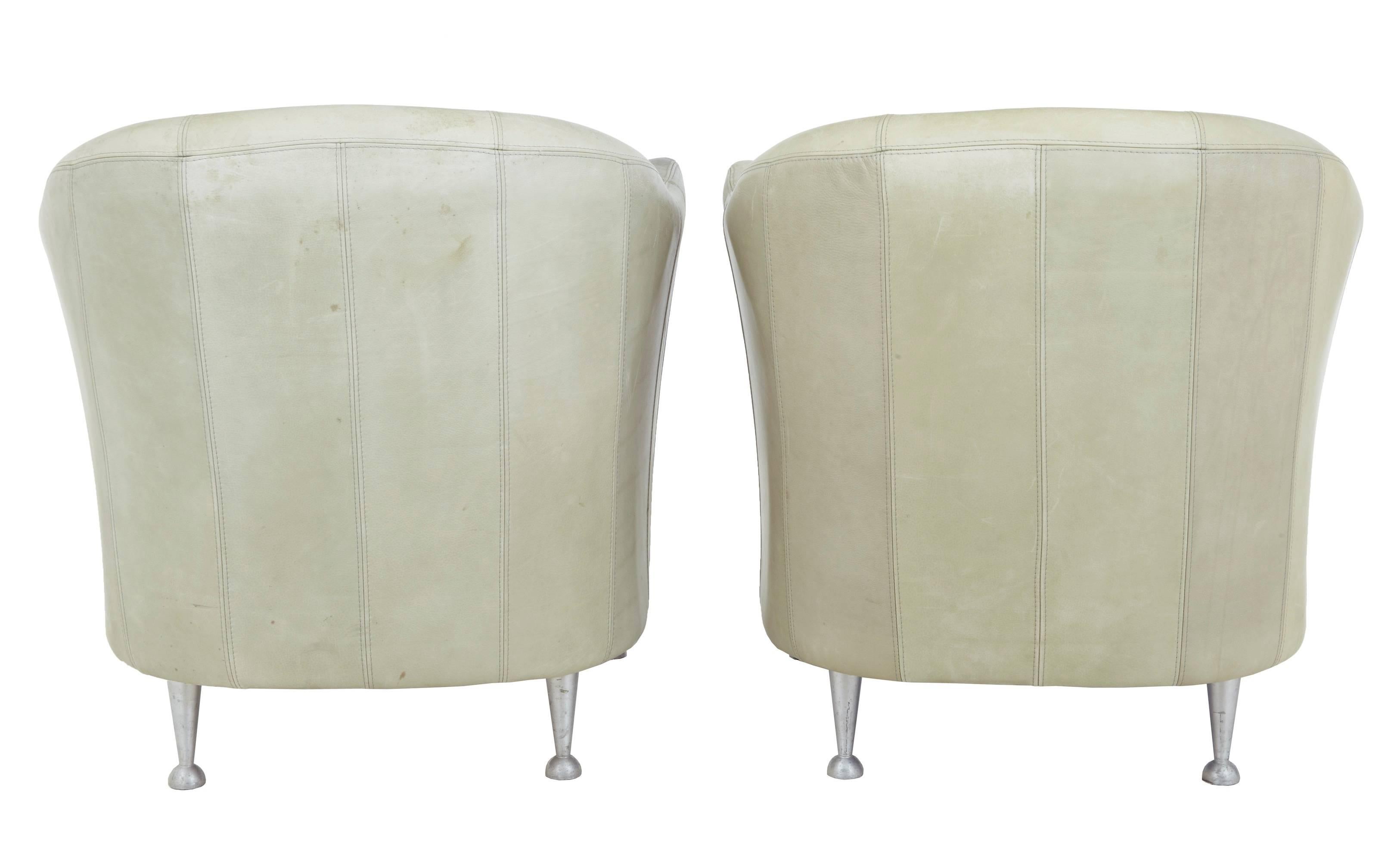 Scandinavian Modern Pair of 1960s Leather Tub Armchairs