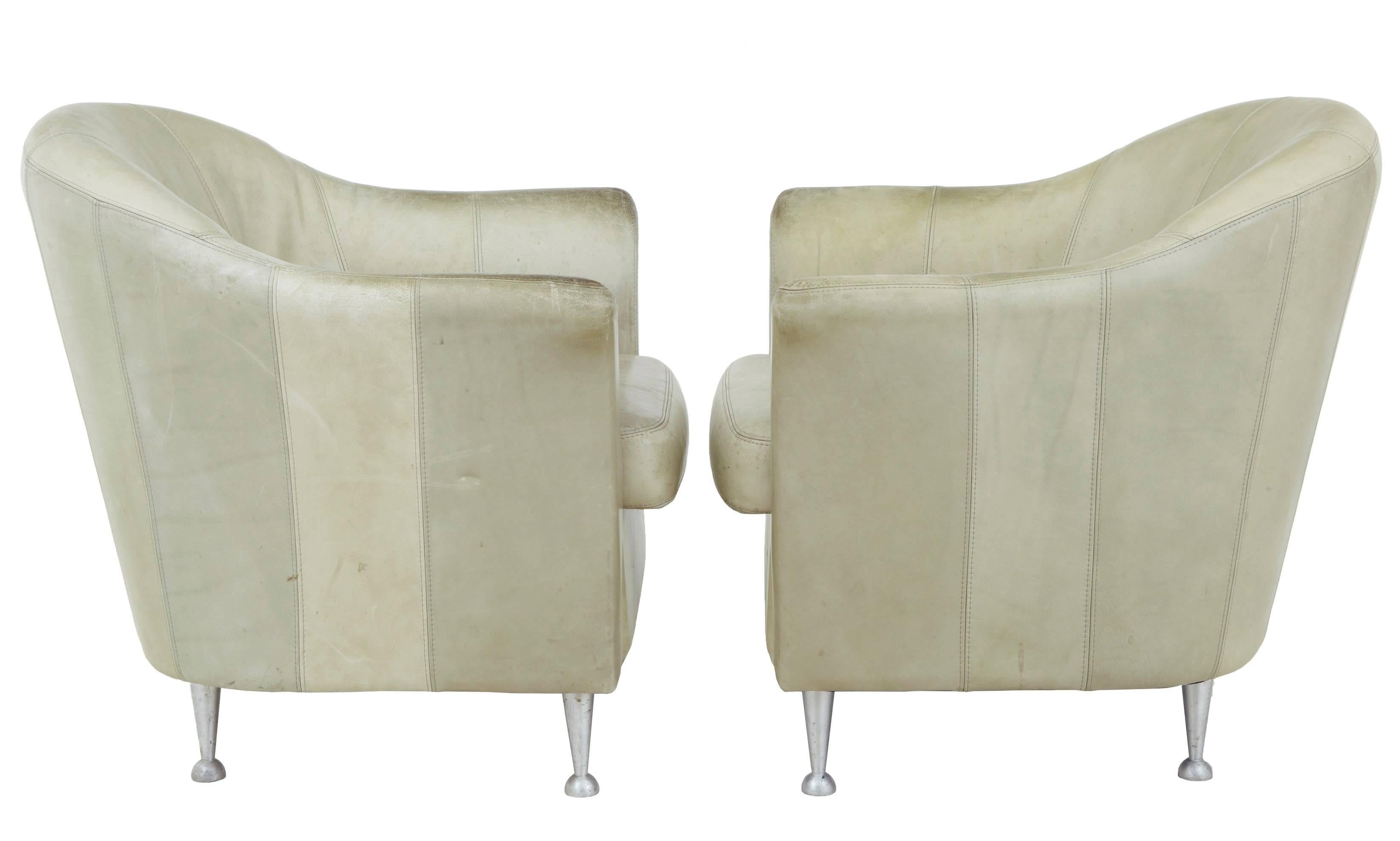 European Pair of 1960s Leather Tub Armchairs