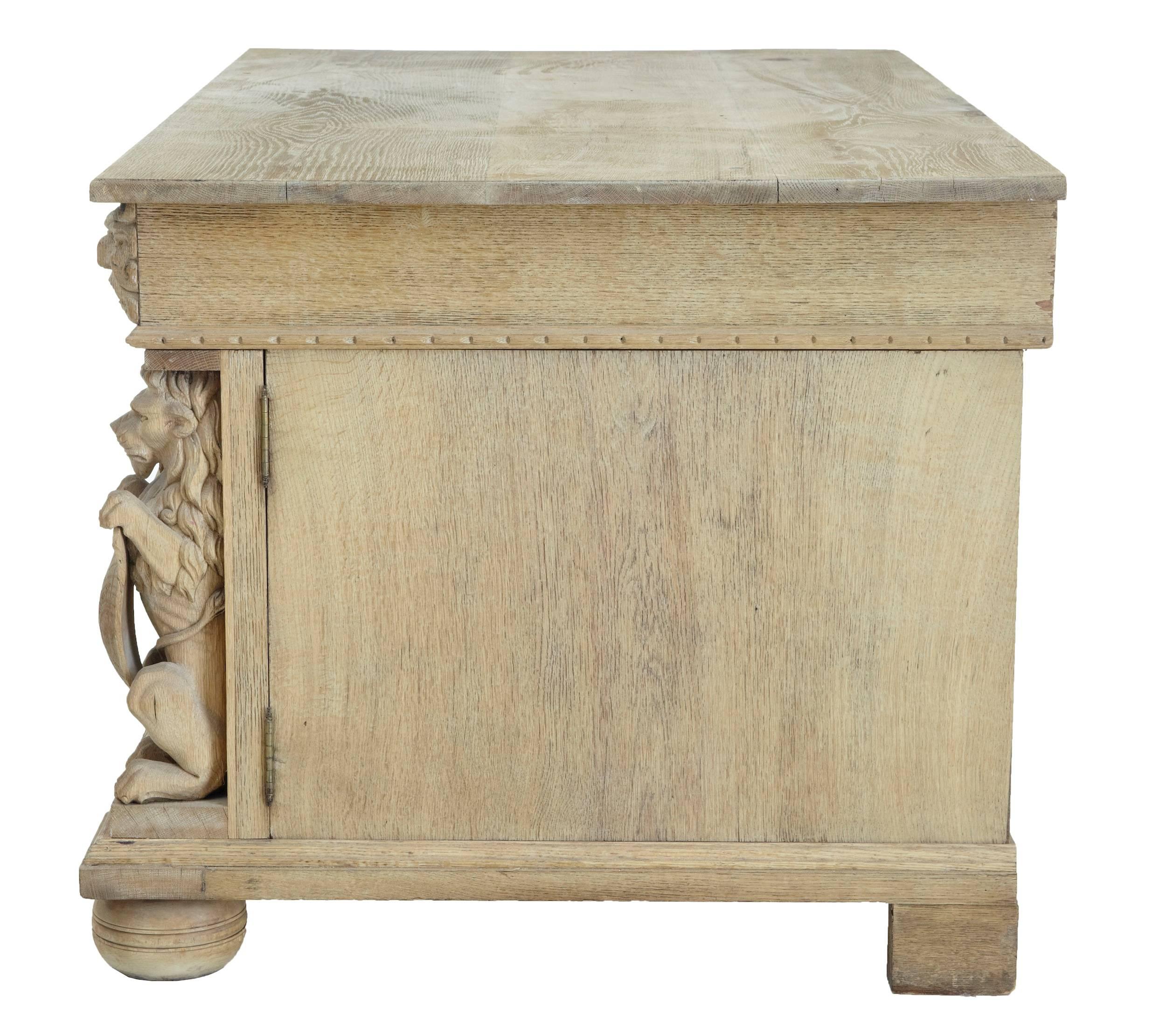 European Stunning 19th Century Victorian Carved Oak Pedestal Desk