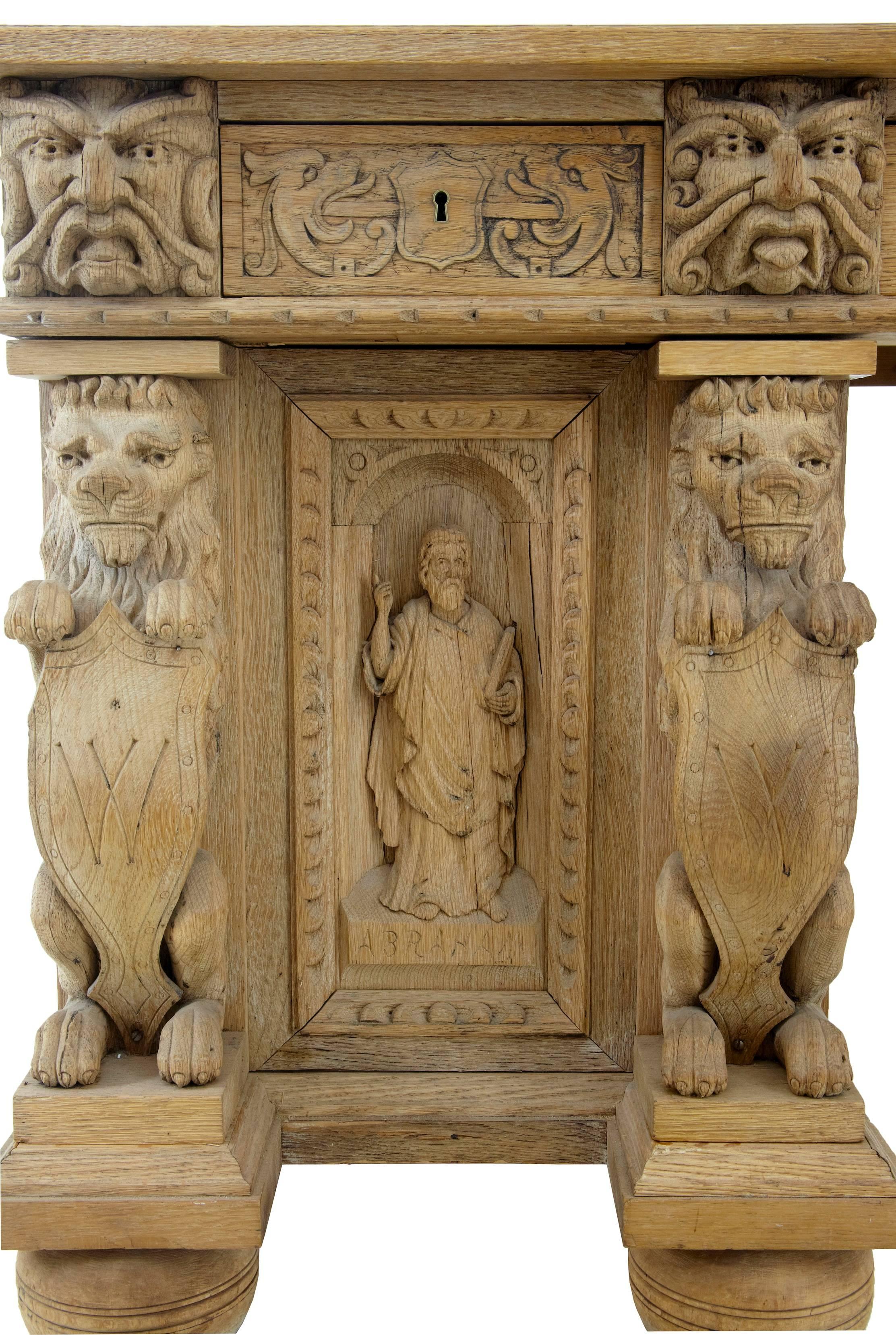 Stunning 19th Century Victorian Carved Oak Pedestal Desk 4