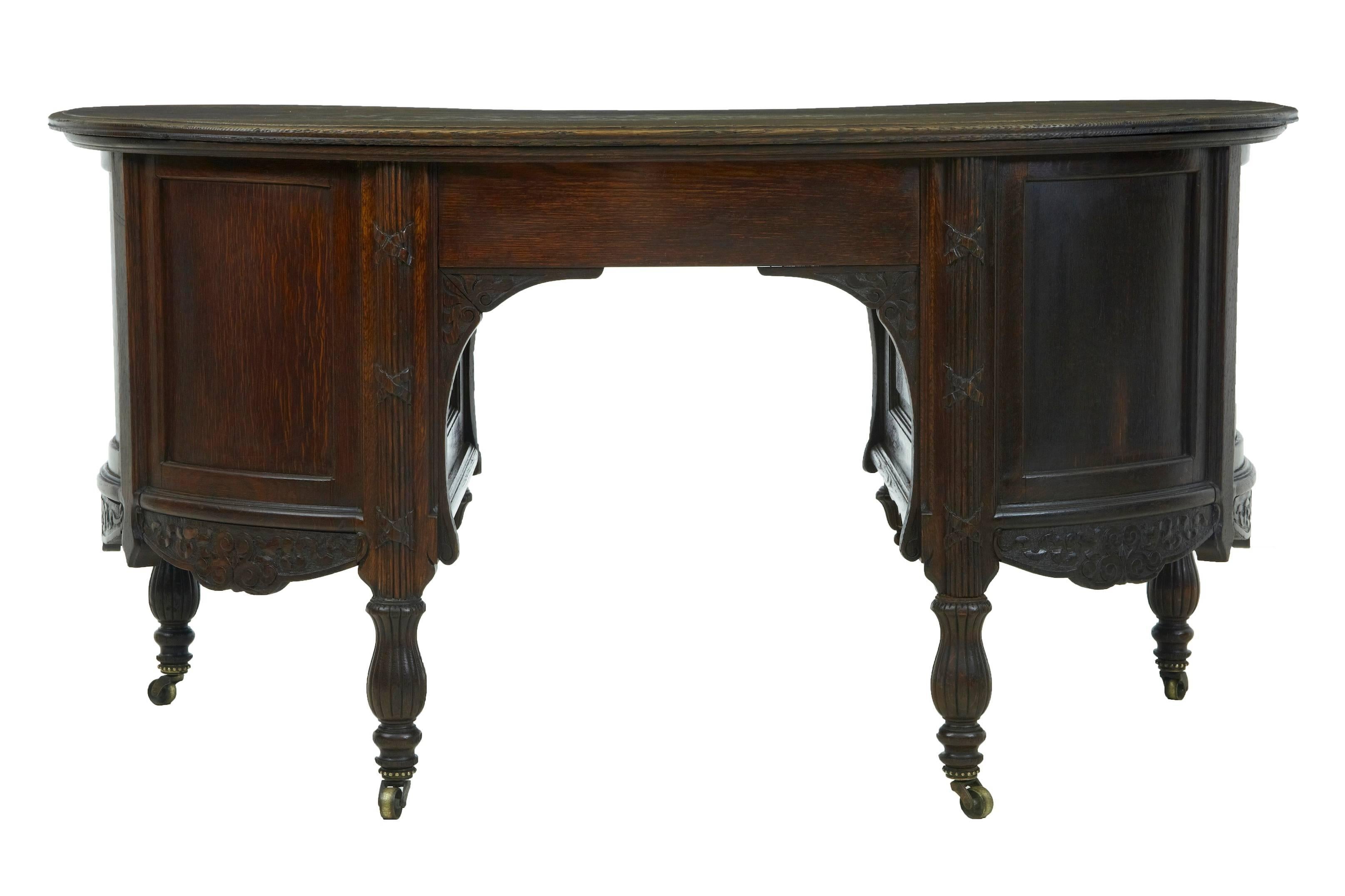 Woodwork Late 19th Century Carved Oak Kidney Shaped Writing Desk