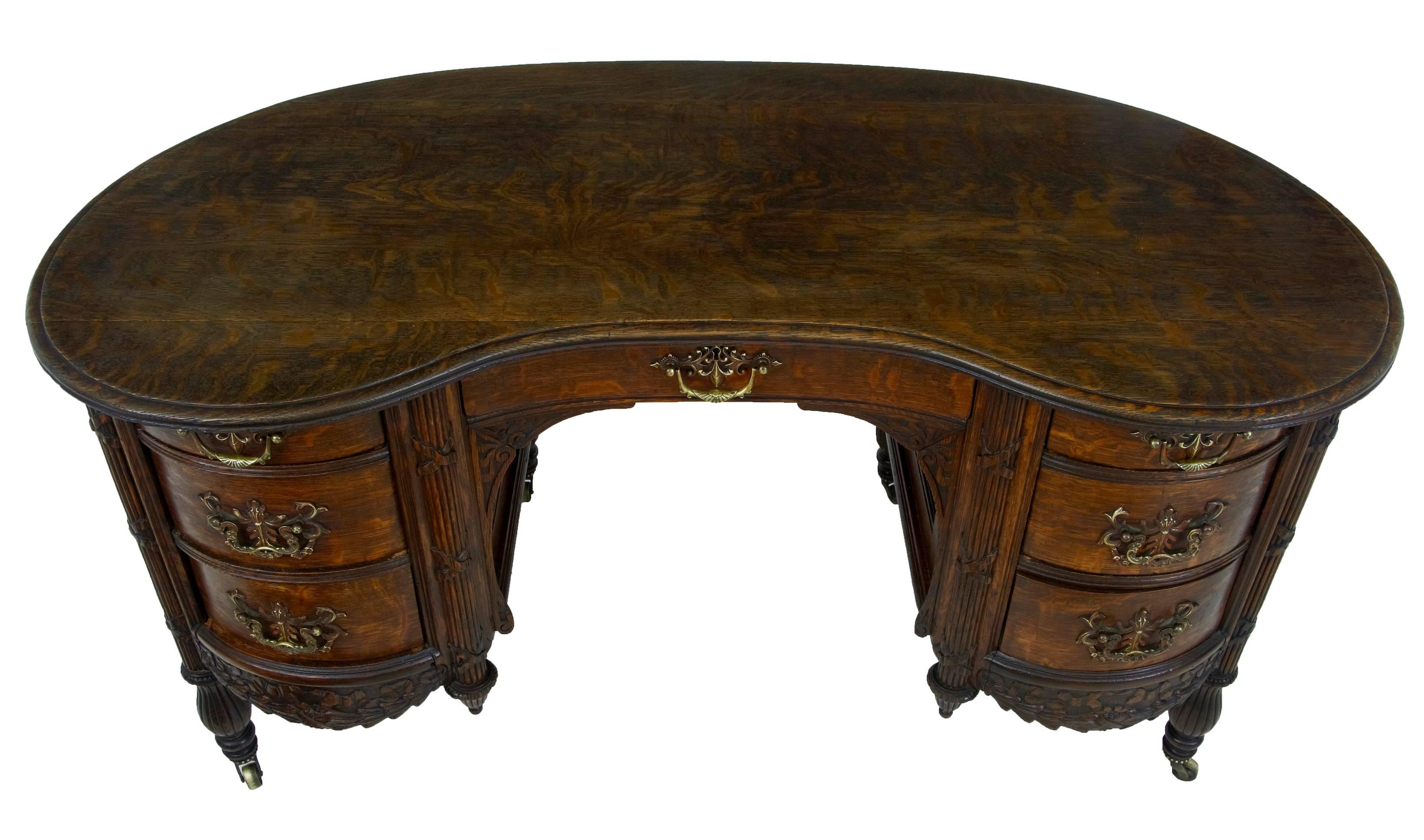Late 19th Century Carved Oak Kidney Shaped Writing Desk 1