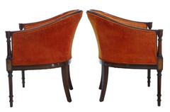 Pair of 20th Century Inlaid Mahogany Library Armchairs