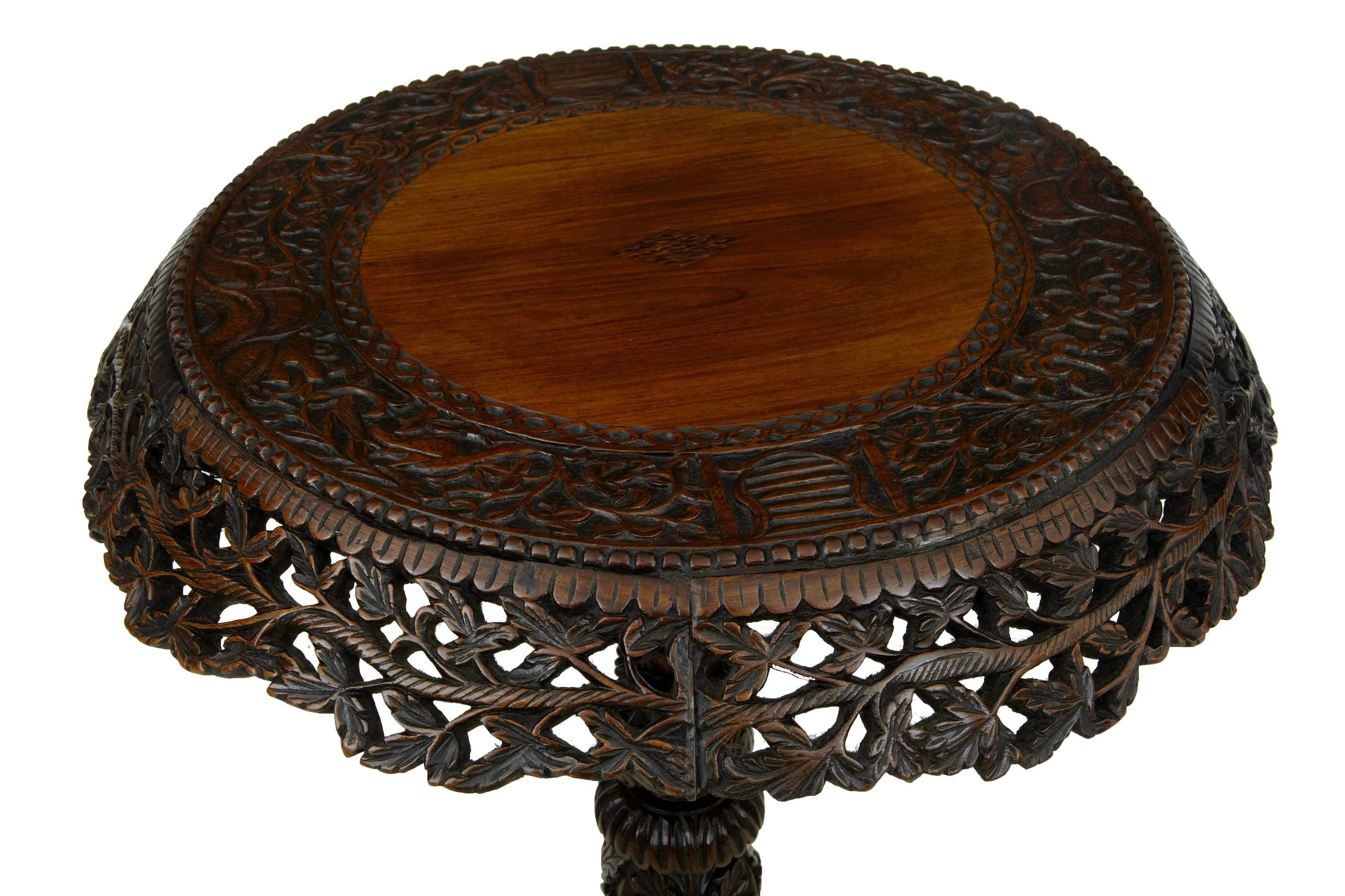 Sri Lankan 19th Century Carved Hardwood Ceylonese Flip-Top Tripod Table