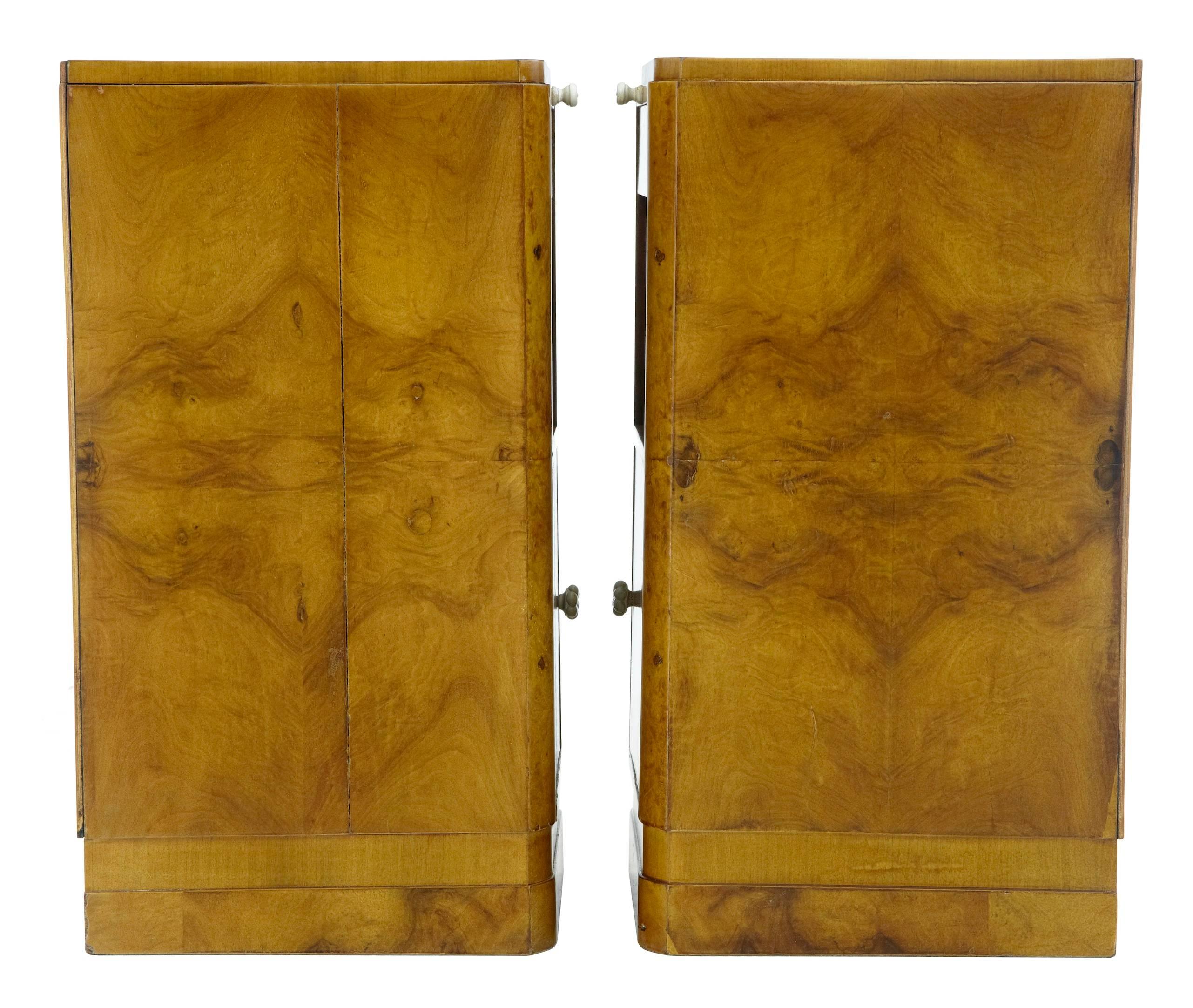 Woodwork Pair of 20th Century Art Deco Walnut Bedside Cabinets