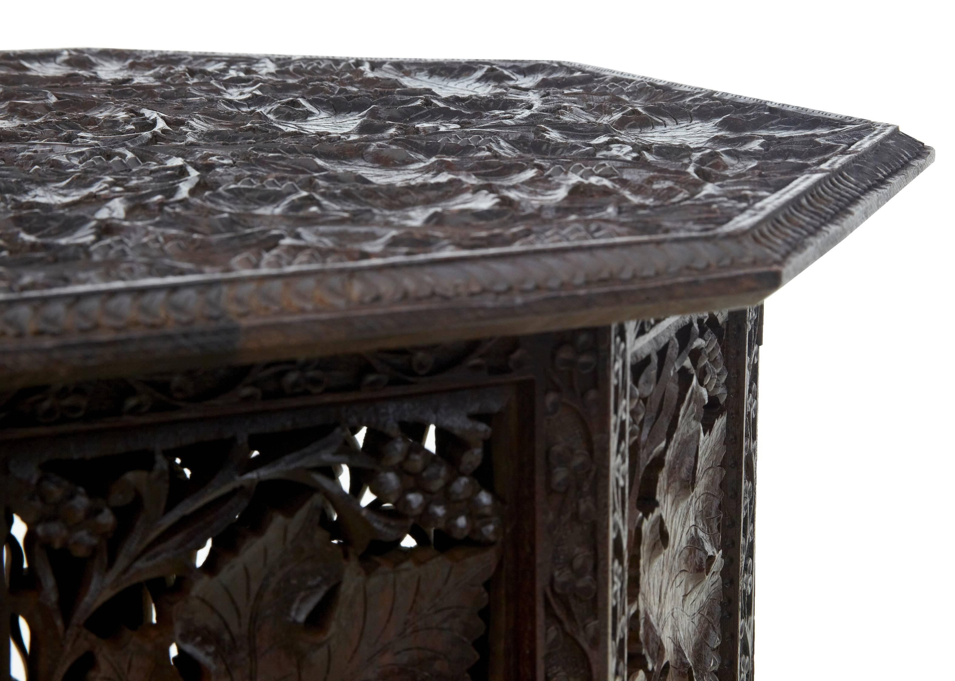 Anglo-Indian 19th Century Eastern Hardwood Carved Octagonal Side Table