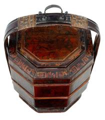 Late 19th Century Red Lacquer Chinese Marriage Basket