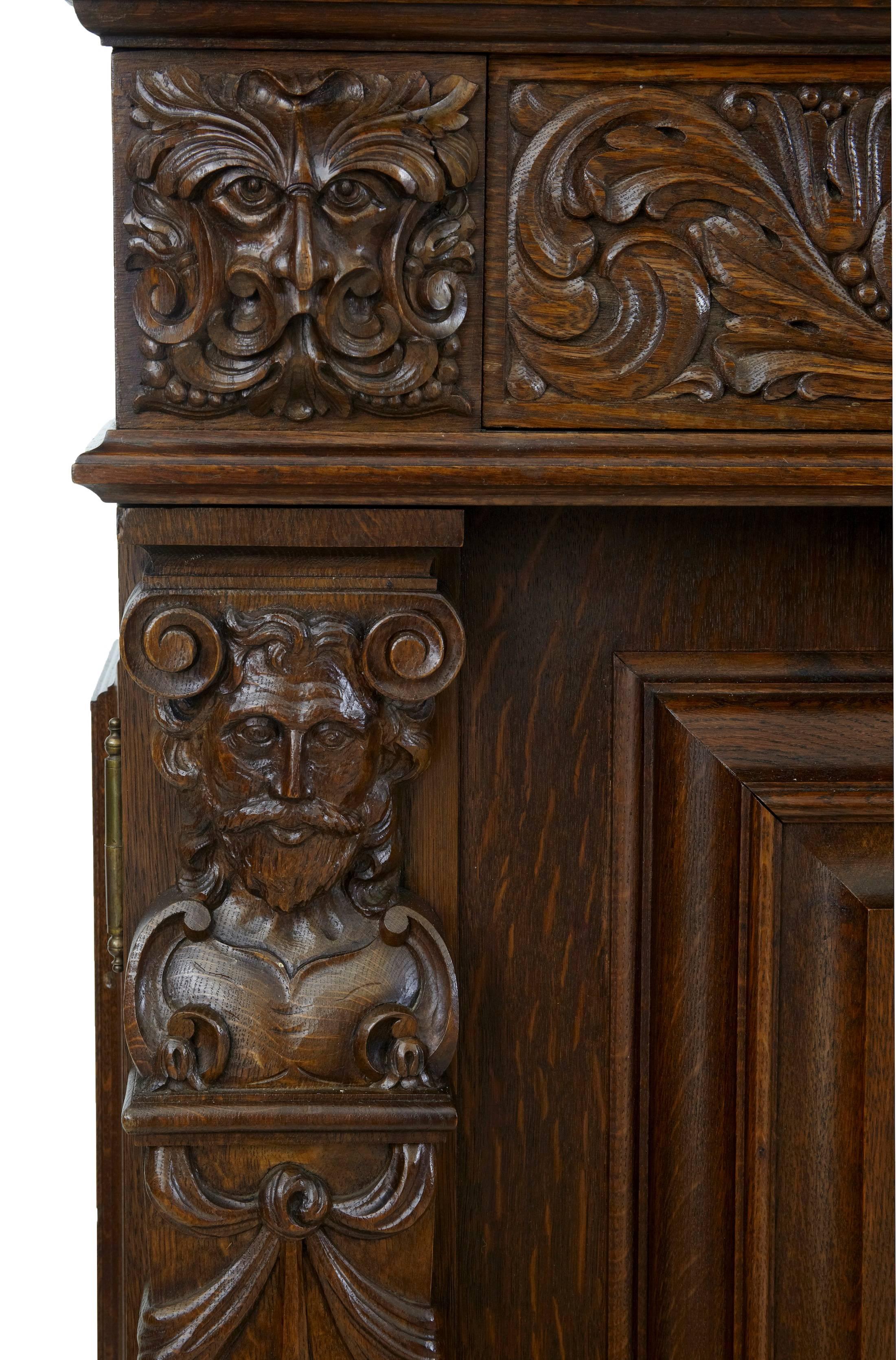 Massive 1920s Carved Oak Baroque Sideboard Buffet 1