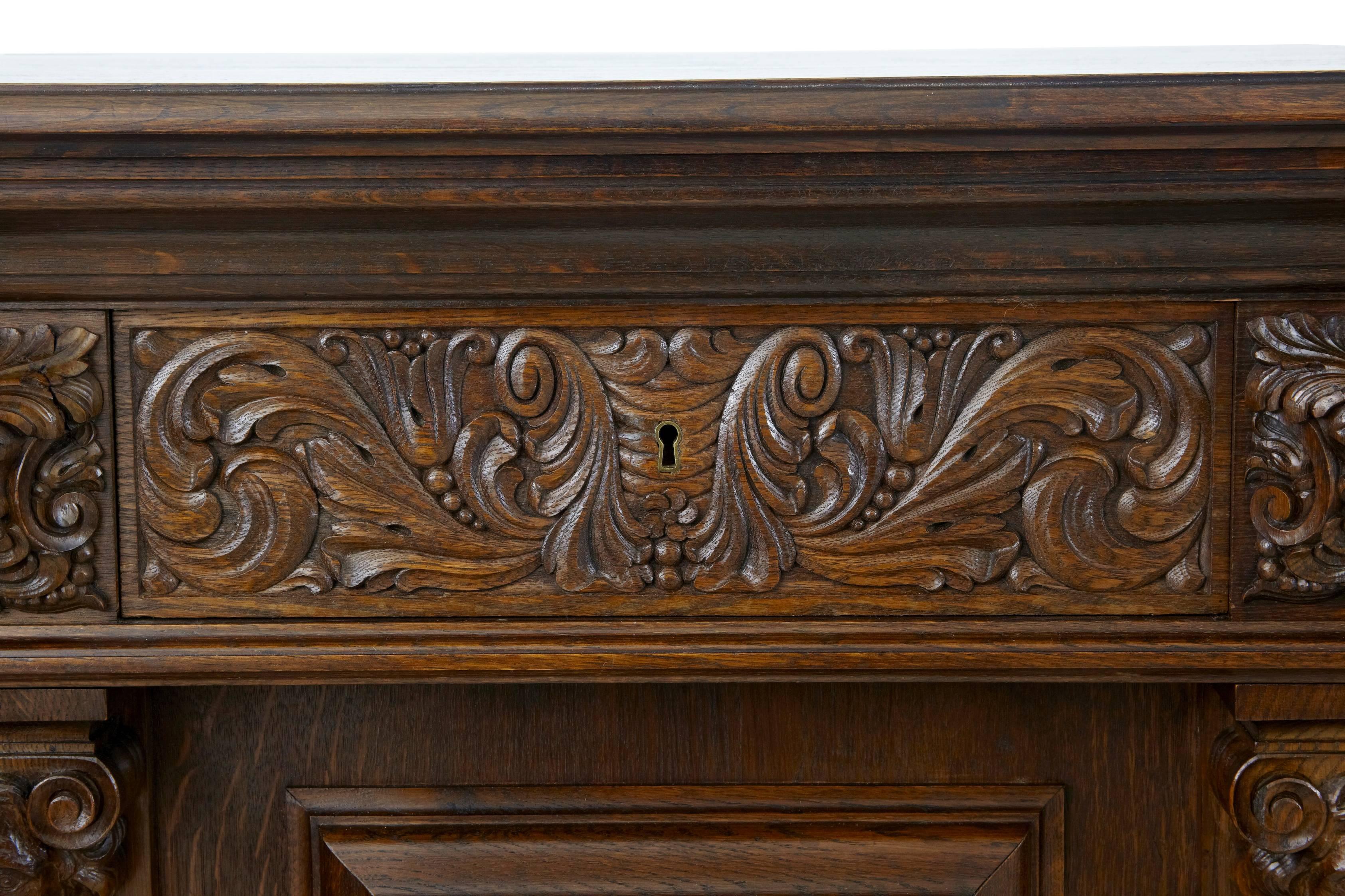 Massive 1920s Carved Oak Baroque Sideboard Buffet 2