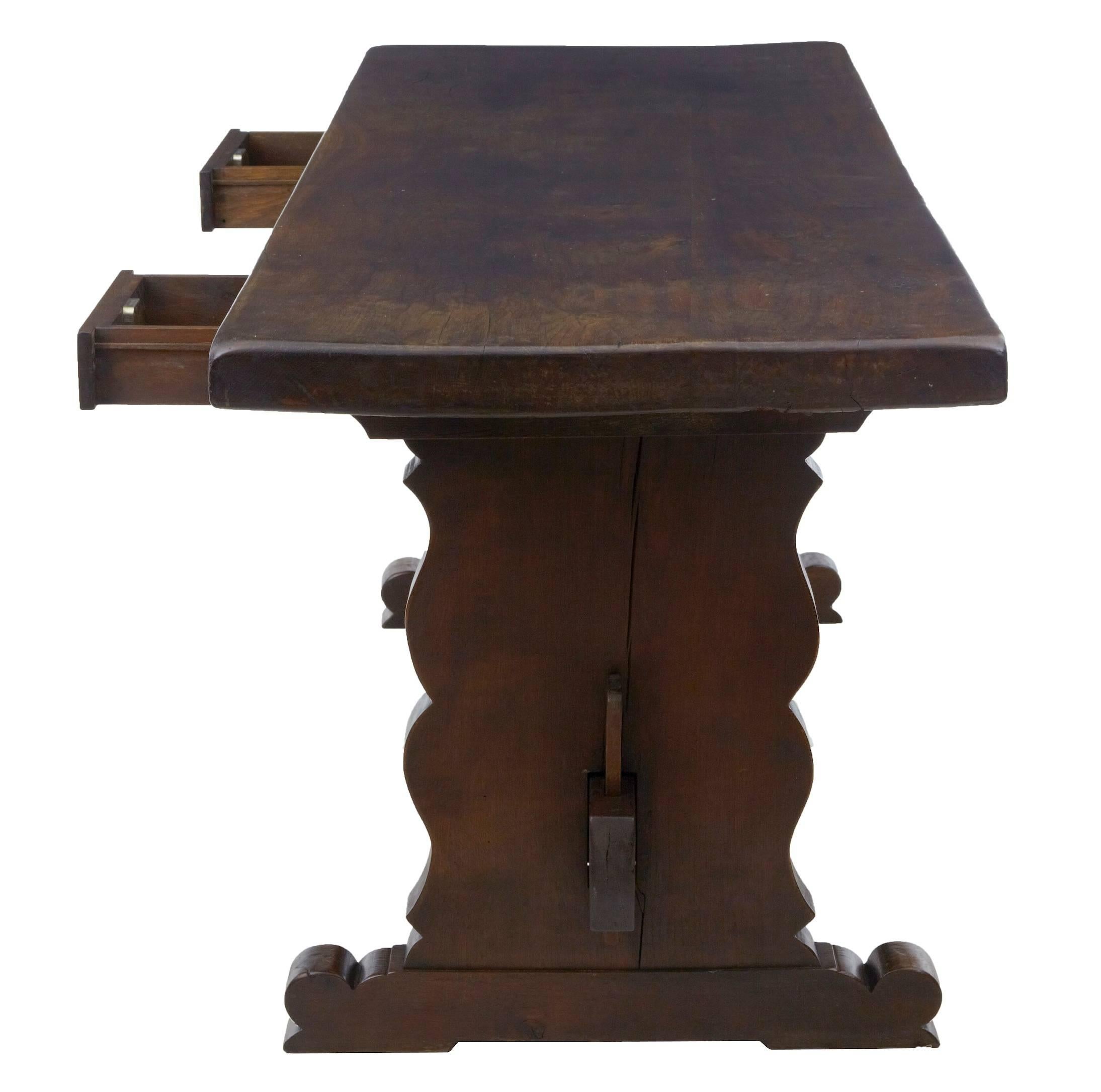 Victorian 19th Century Oak Trestle Base Refectory Dining Table