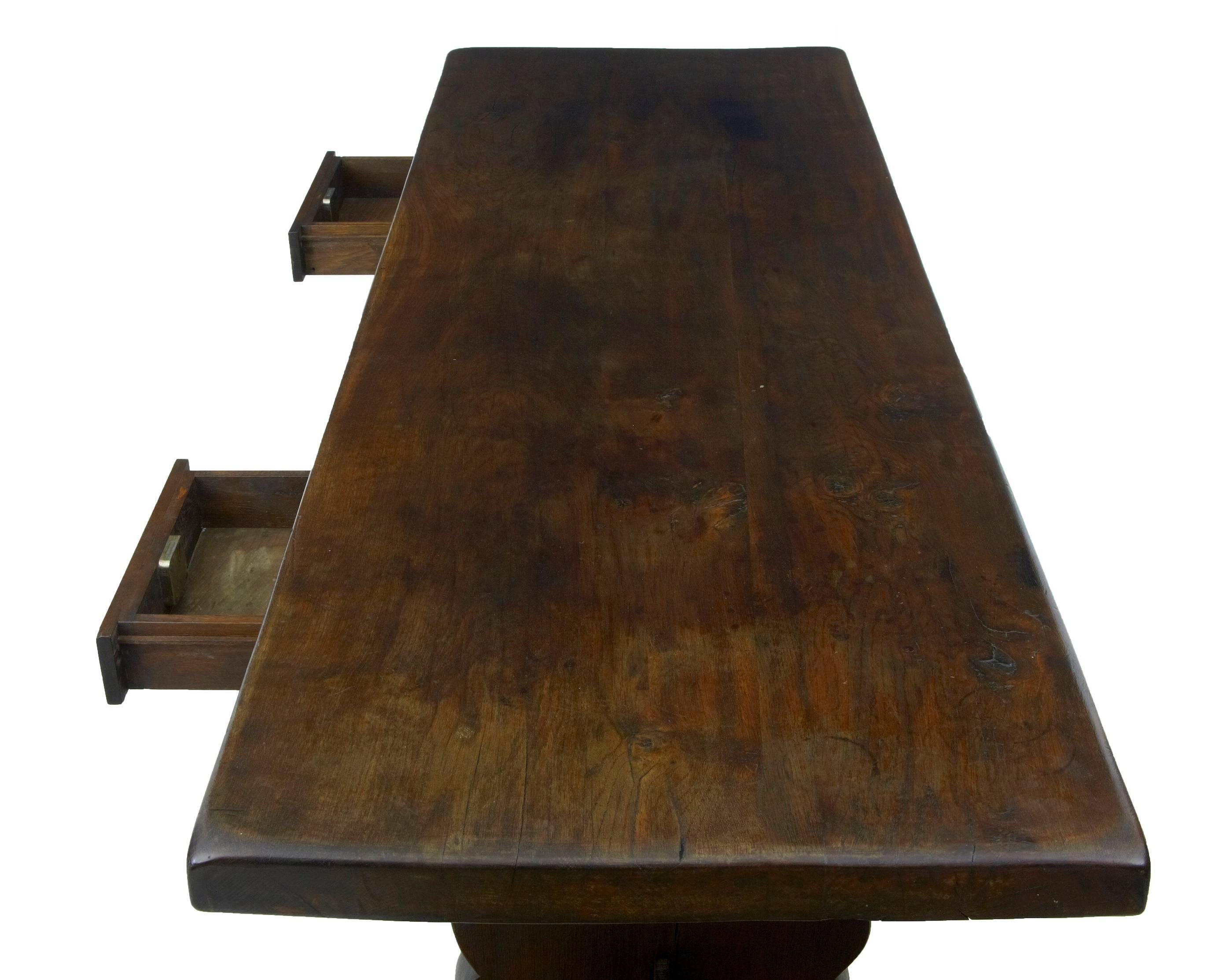 European 19th Century Oak Trestle Base Refectory Dining Table