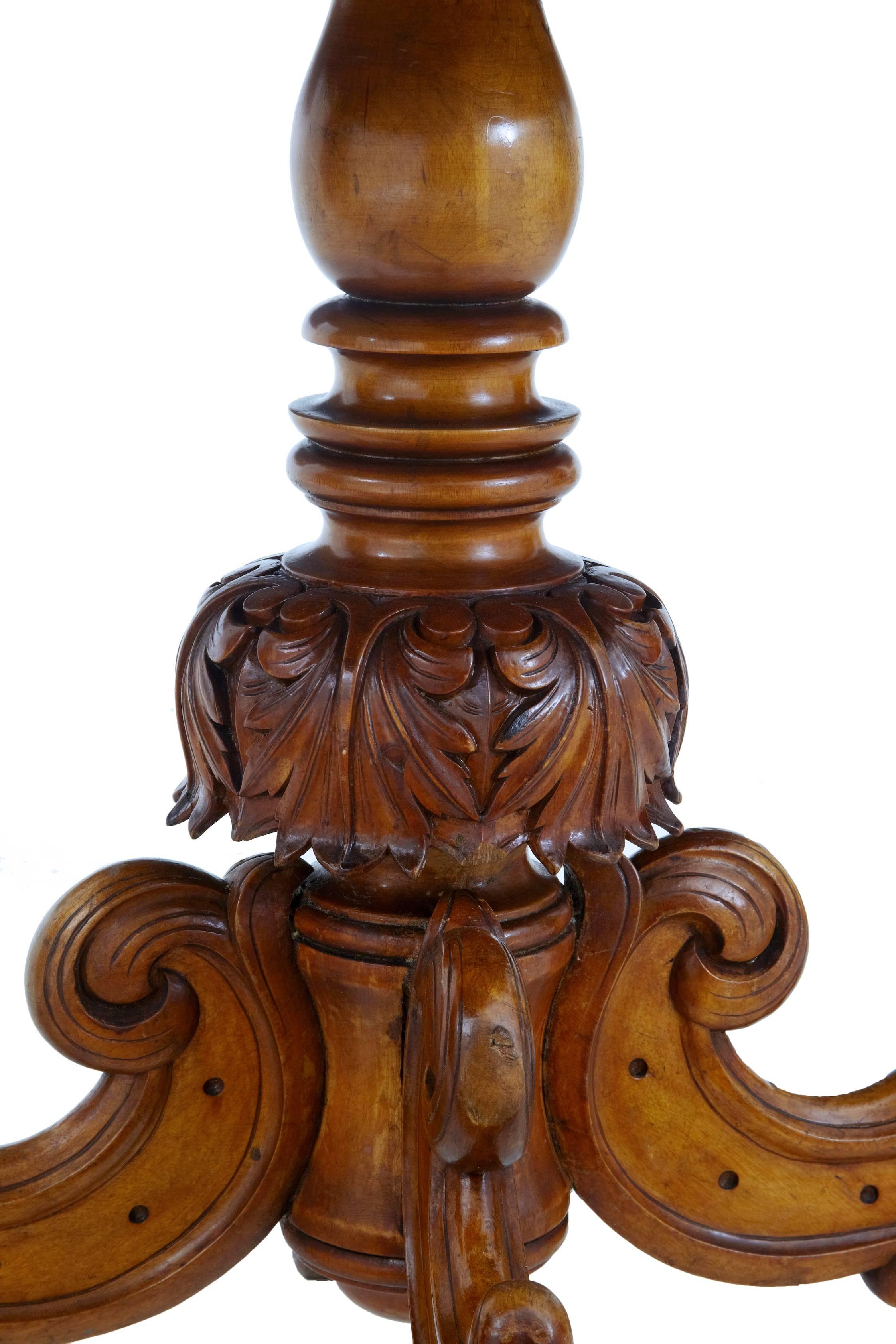 Victorian 19th Century Swedish Carved Birch Center Table