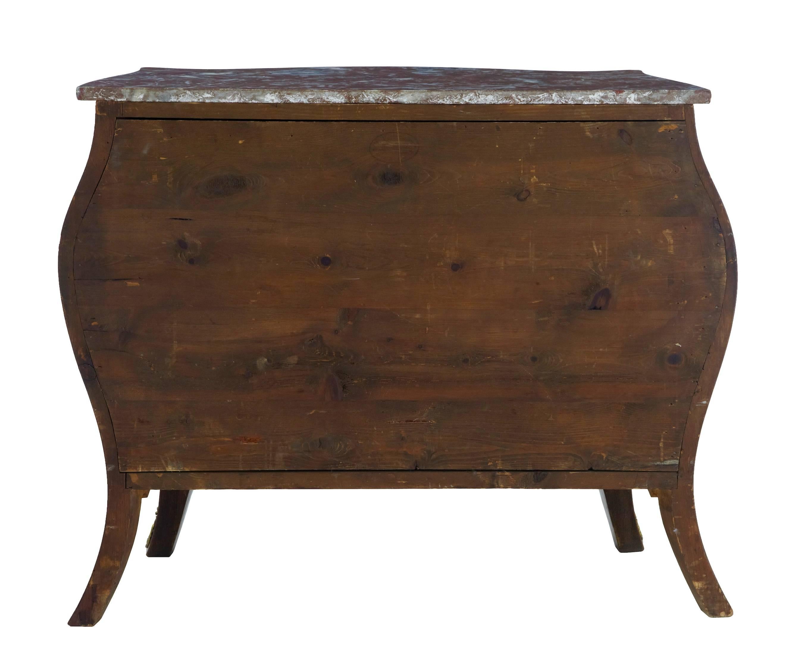European 1950s Kingwood and Mahogany Bombe Commode Chest of Drawers