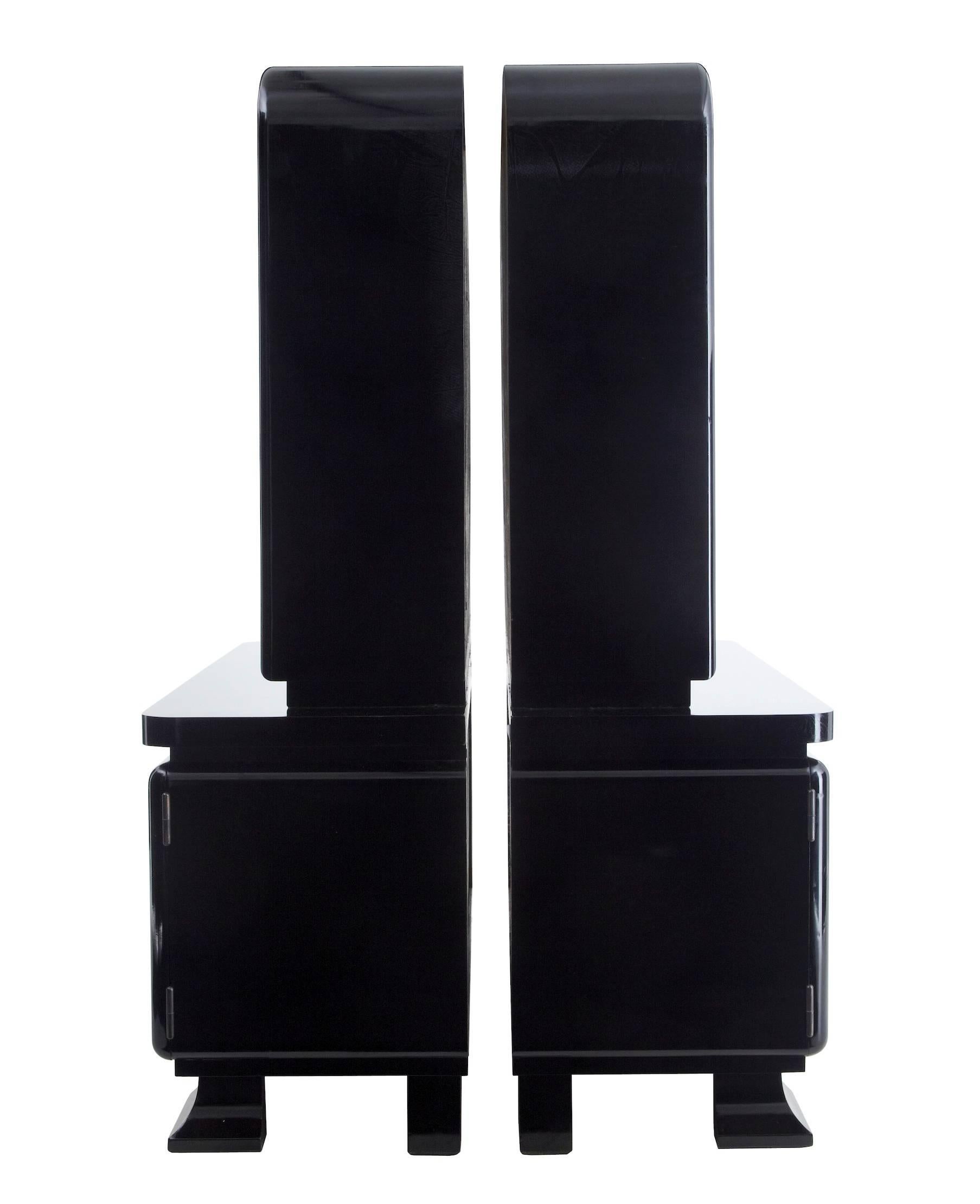 European Stunning Pair of Art Deco Black Lacquered Cabinets