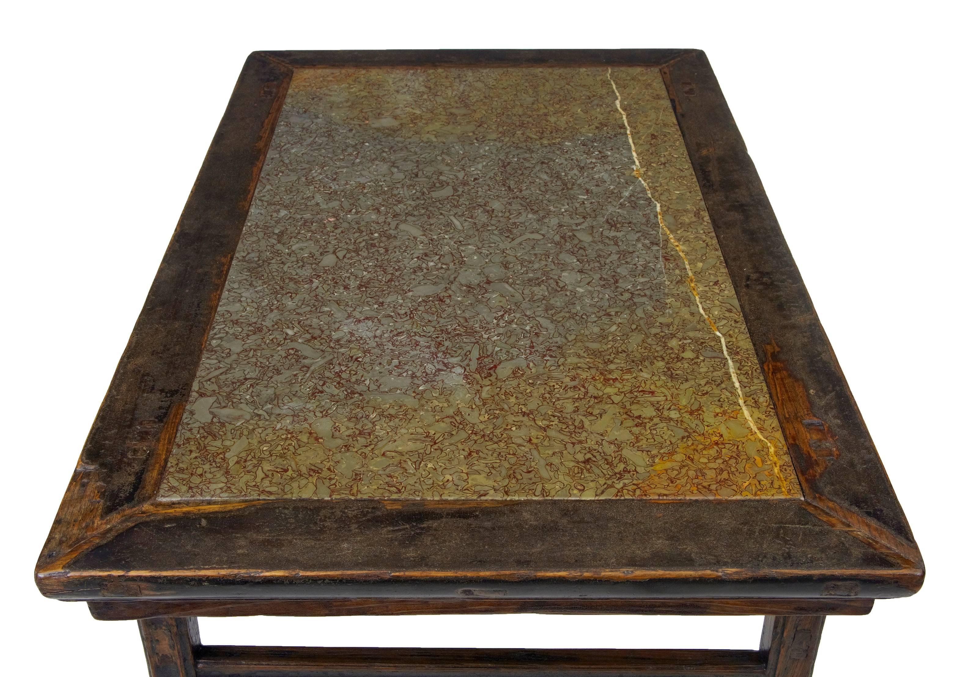 Asian 19th Century Chinese Lacquered Inset Marble Alter Table