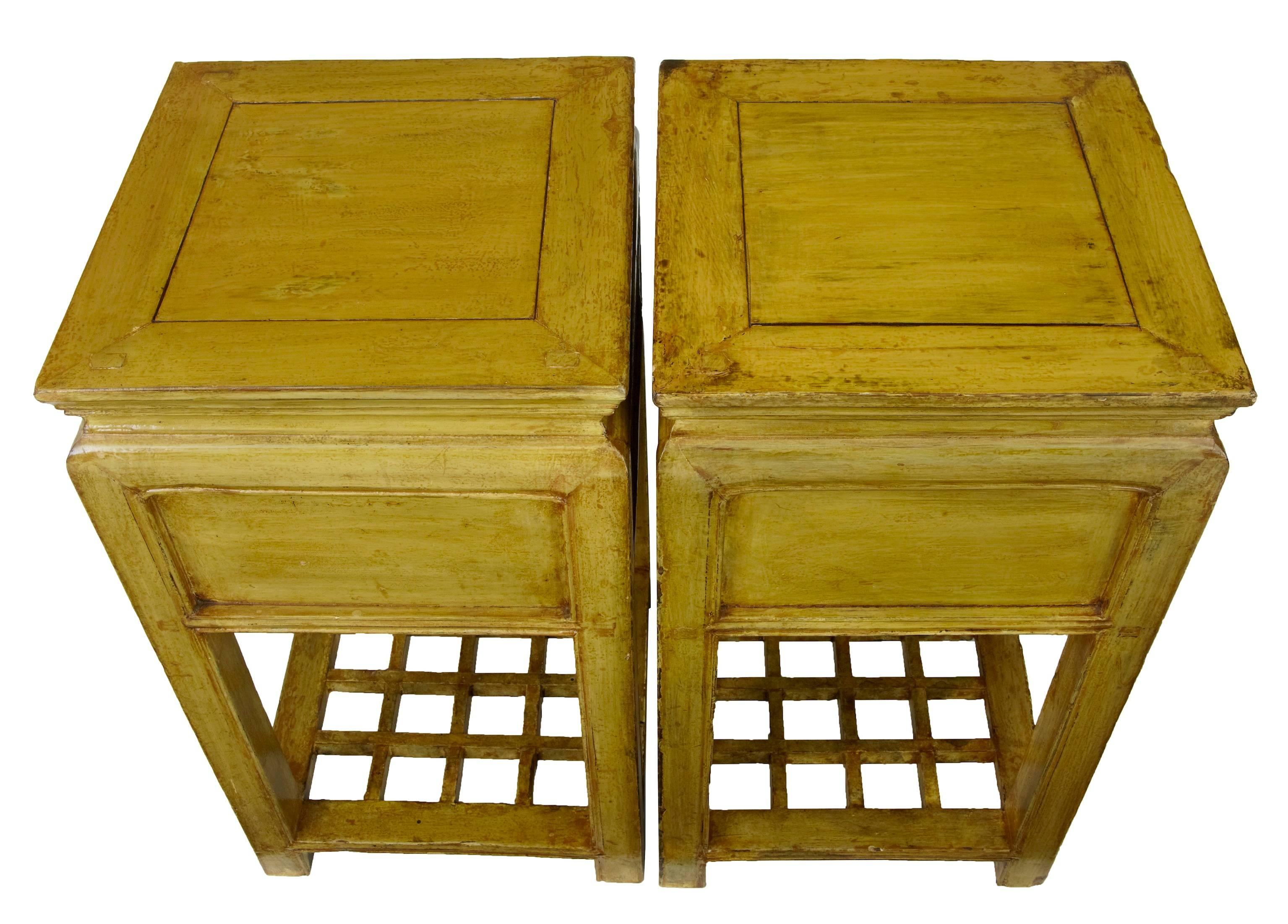 Asian Pair of 19th Century Chinese Lacquered Cabinets Side Tables