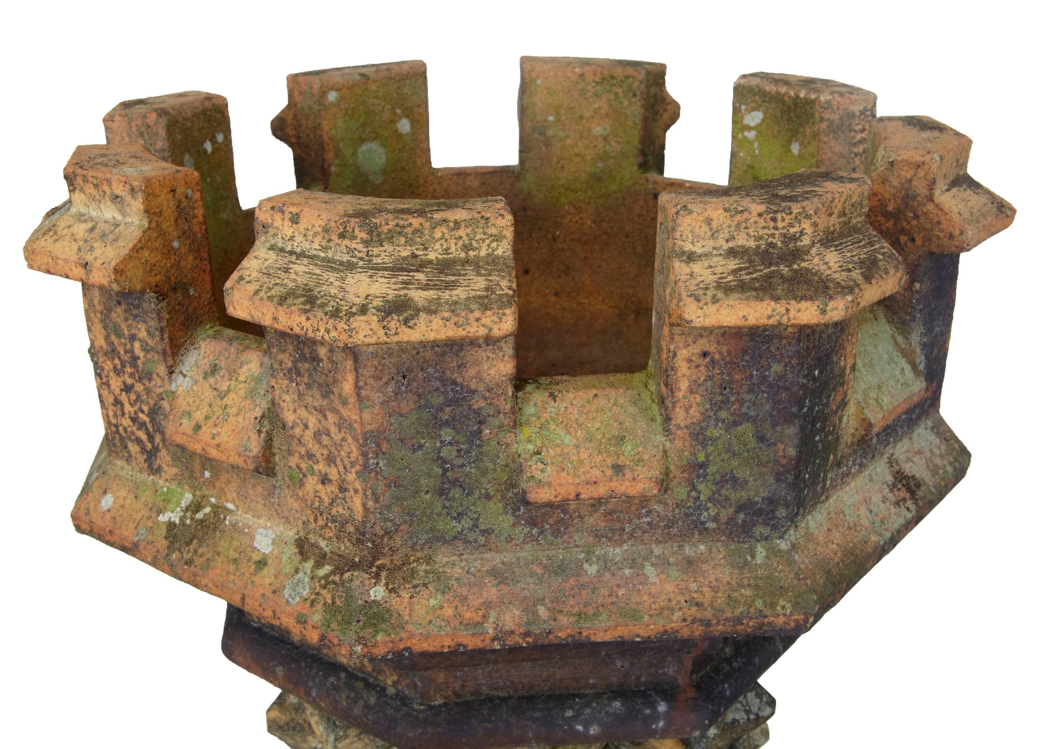 Fantastic near pair of ceramic Gothic chimney pots of large proportions, circa 1880.
We offer opportunity to own these fine architectural items, which are in good condition for age with just minor losses.
Slight variation in size.
Both