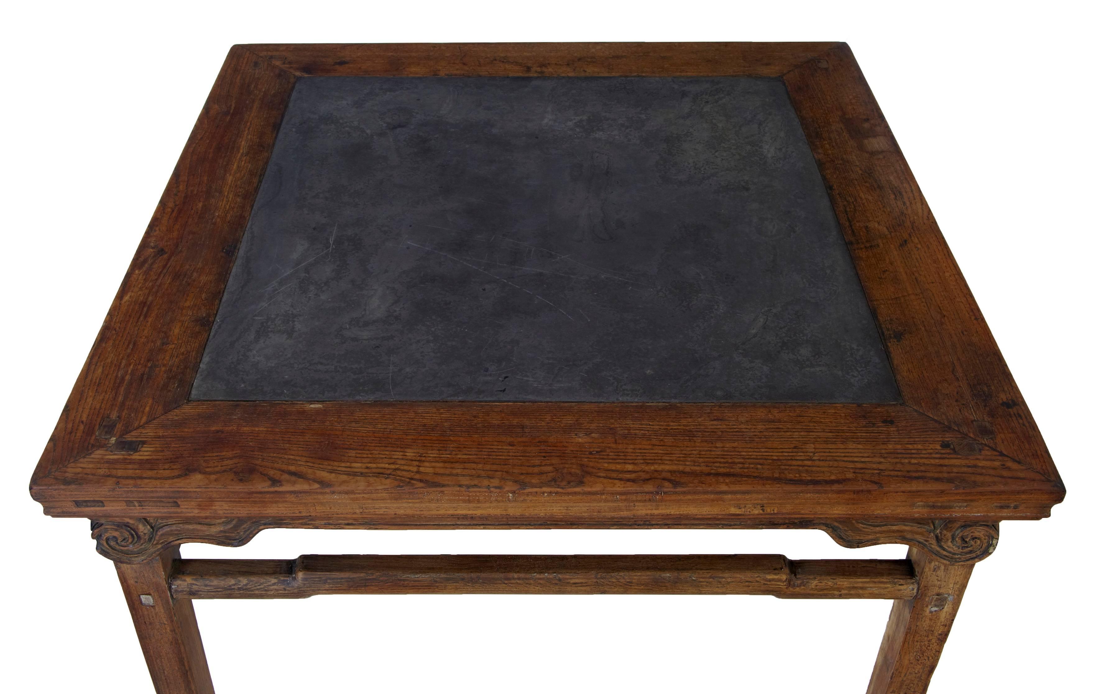 Chinese Export Large 19th Century Chinese Hard Wood Marble Inset Table