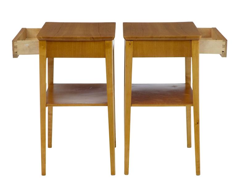 Pair of 1960s Birch Bedside Side Tables For Sale at 1stdibs