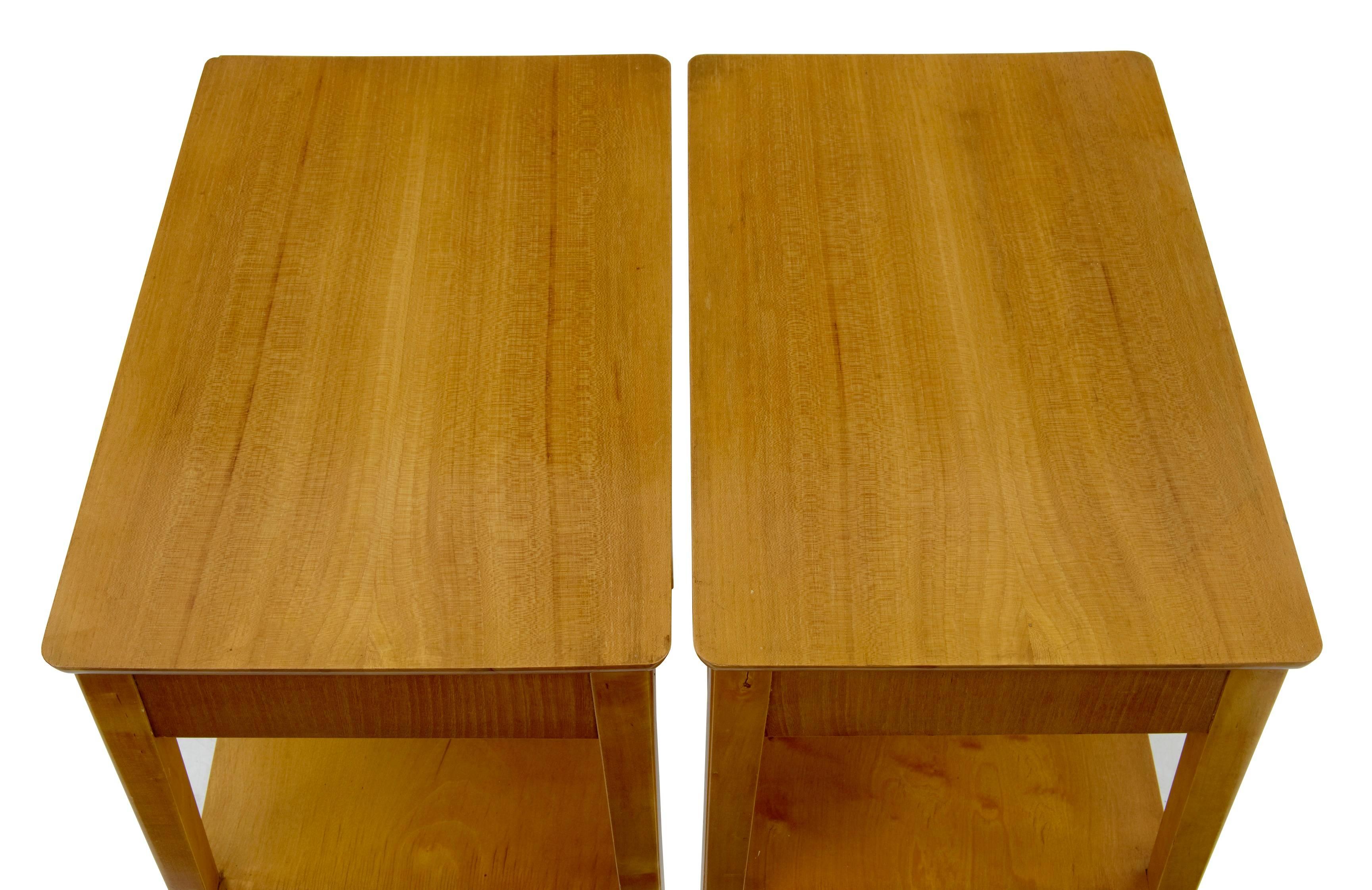 European Pair of 1960s Birch Bedside Side Tables