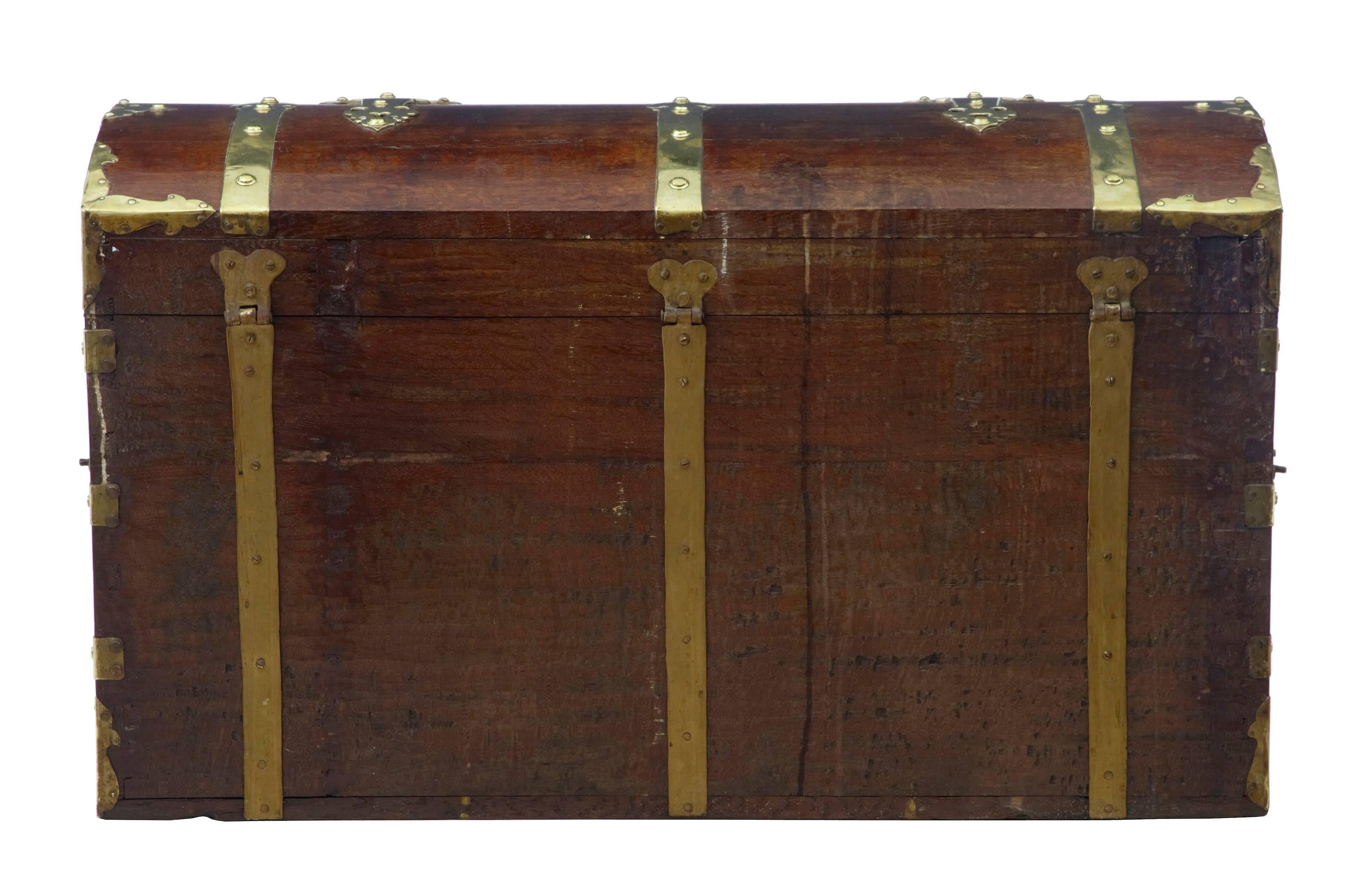 Gothic Rare 18th Century Oak and Brass Silk Road Coffer Box