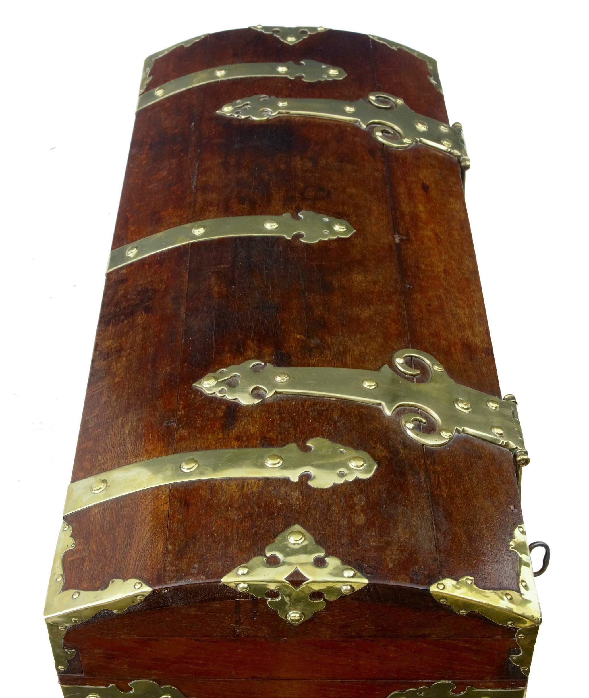 European Rare 18th Century Oak and Brass Silk Road Coffer Box