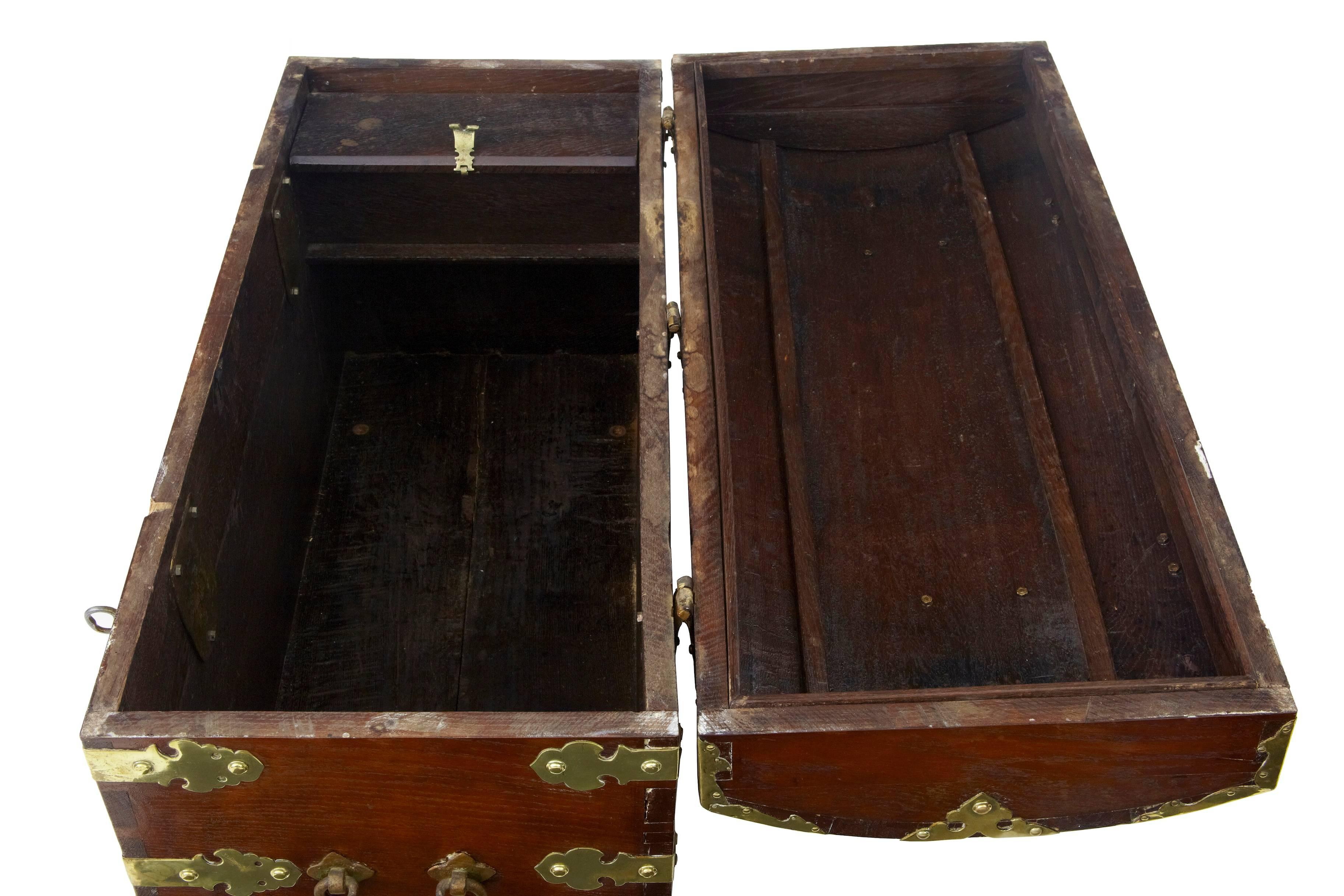 Woodwork Rare 18th Century Oak and Brass Silk Road Coffer Box
