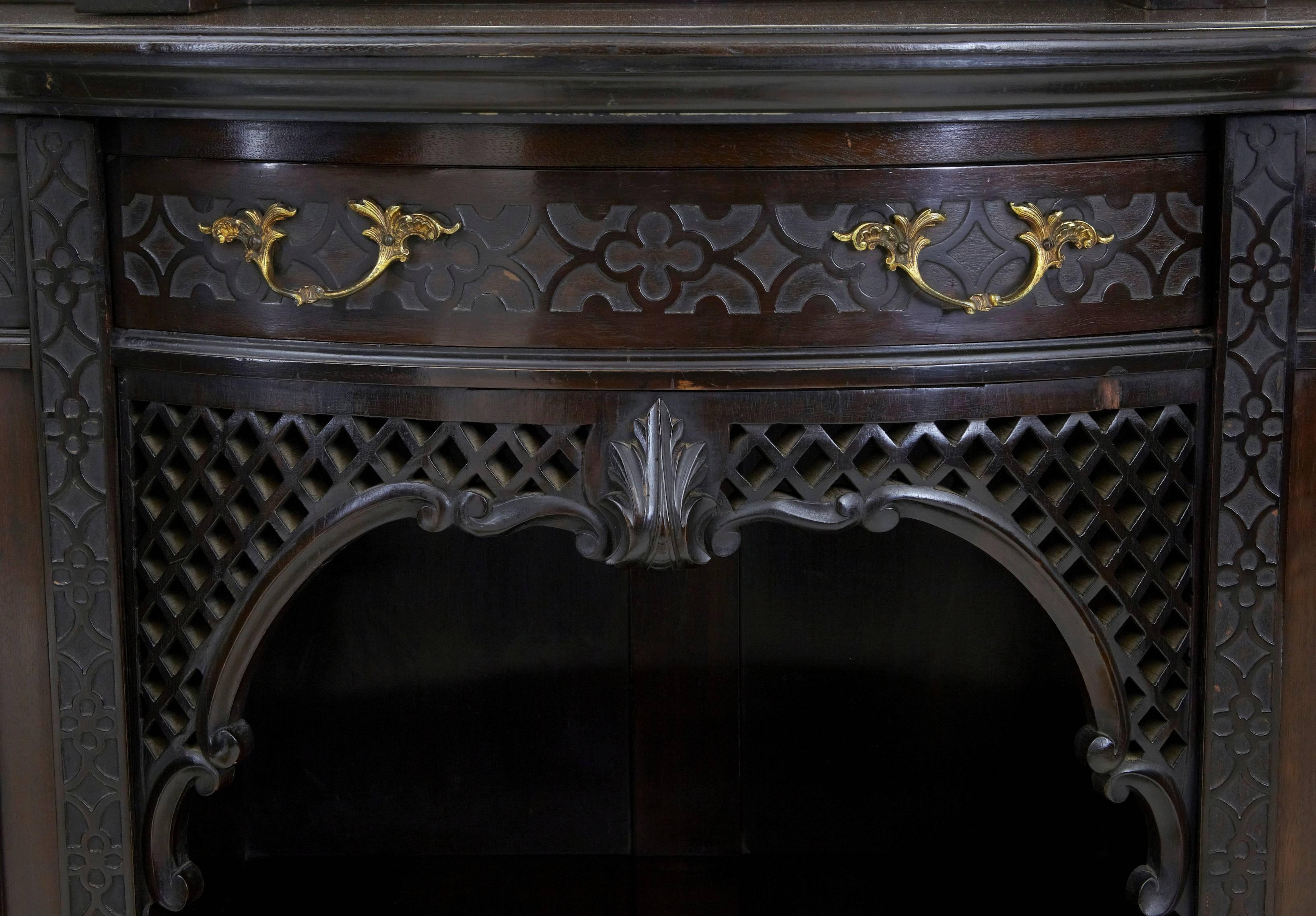 Carved Early 20th Century Edwardian Chinese Chippendale Mahogany Cabinet