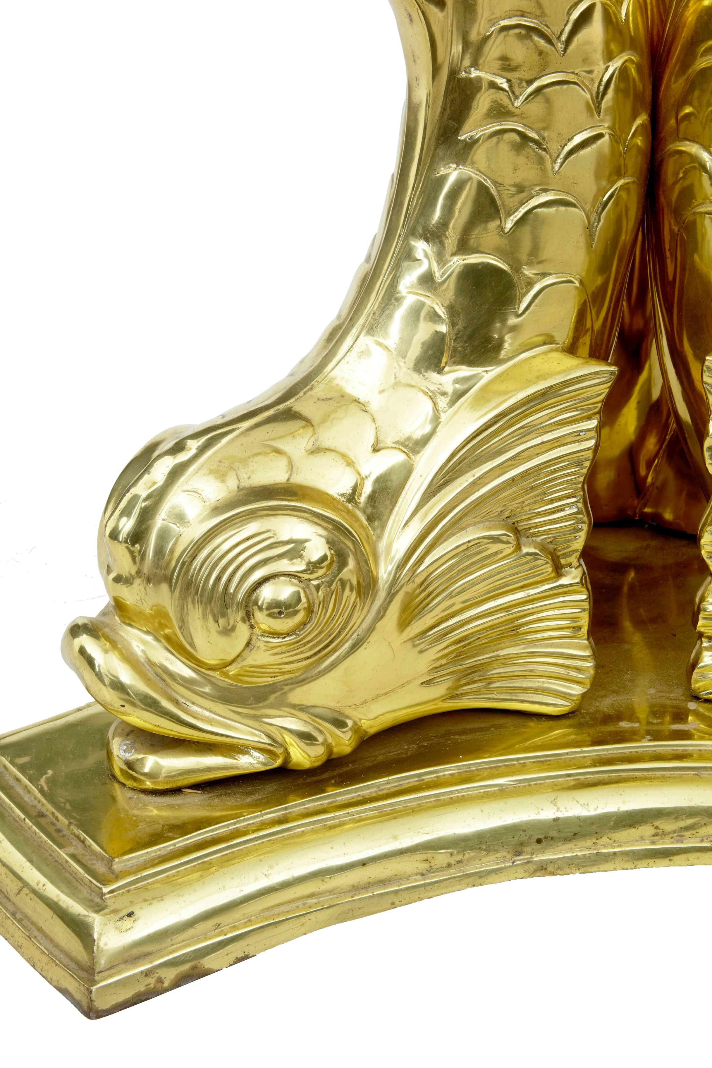 European Rare 1950s Solid Brass Cast Carp Glass Top Center Table