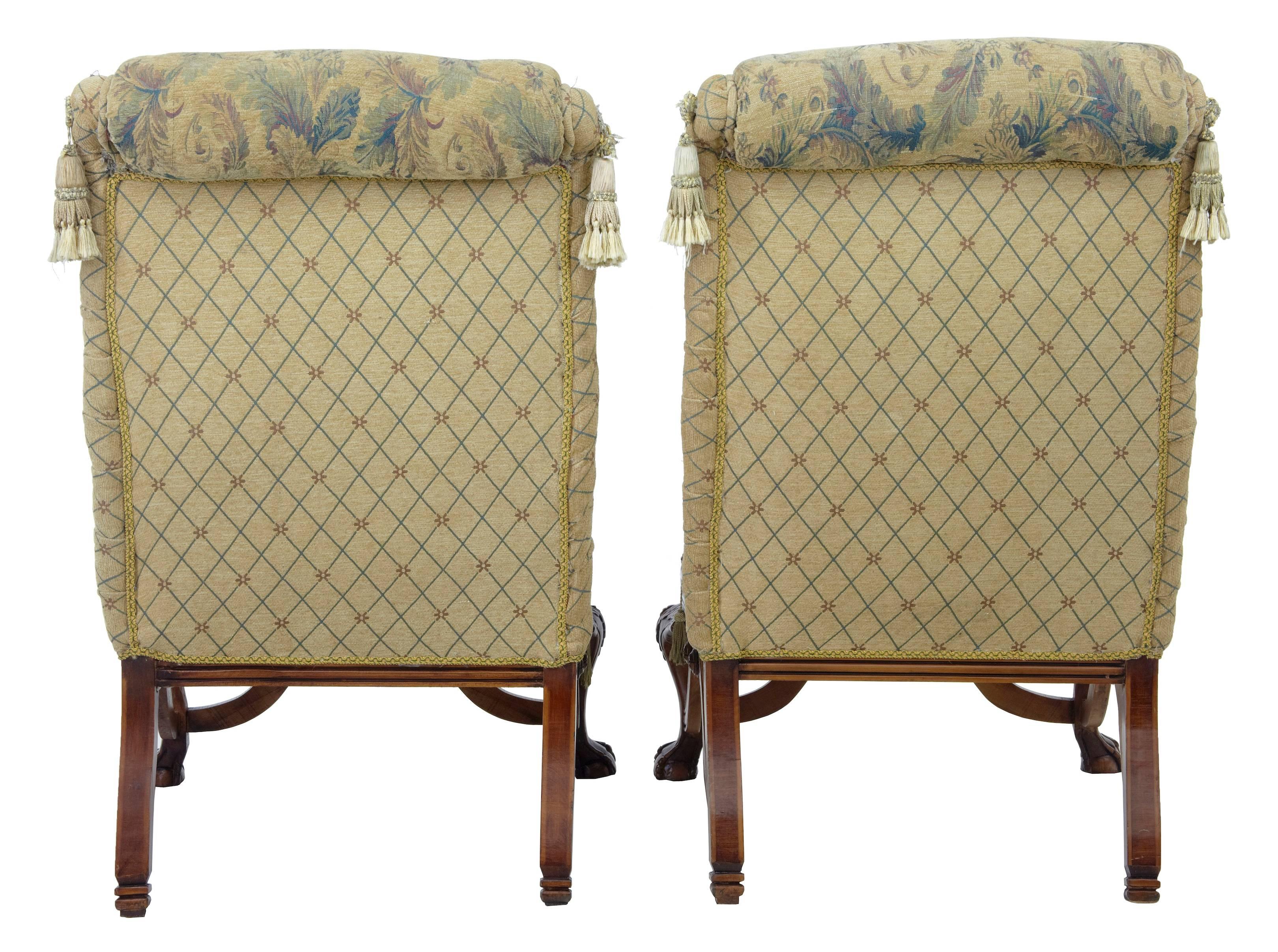 Rococo Revival Large Pair of Carved Hardwood Throne Armchairs