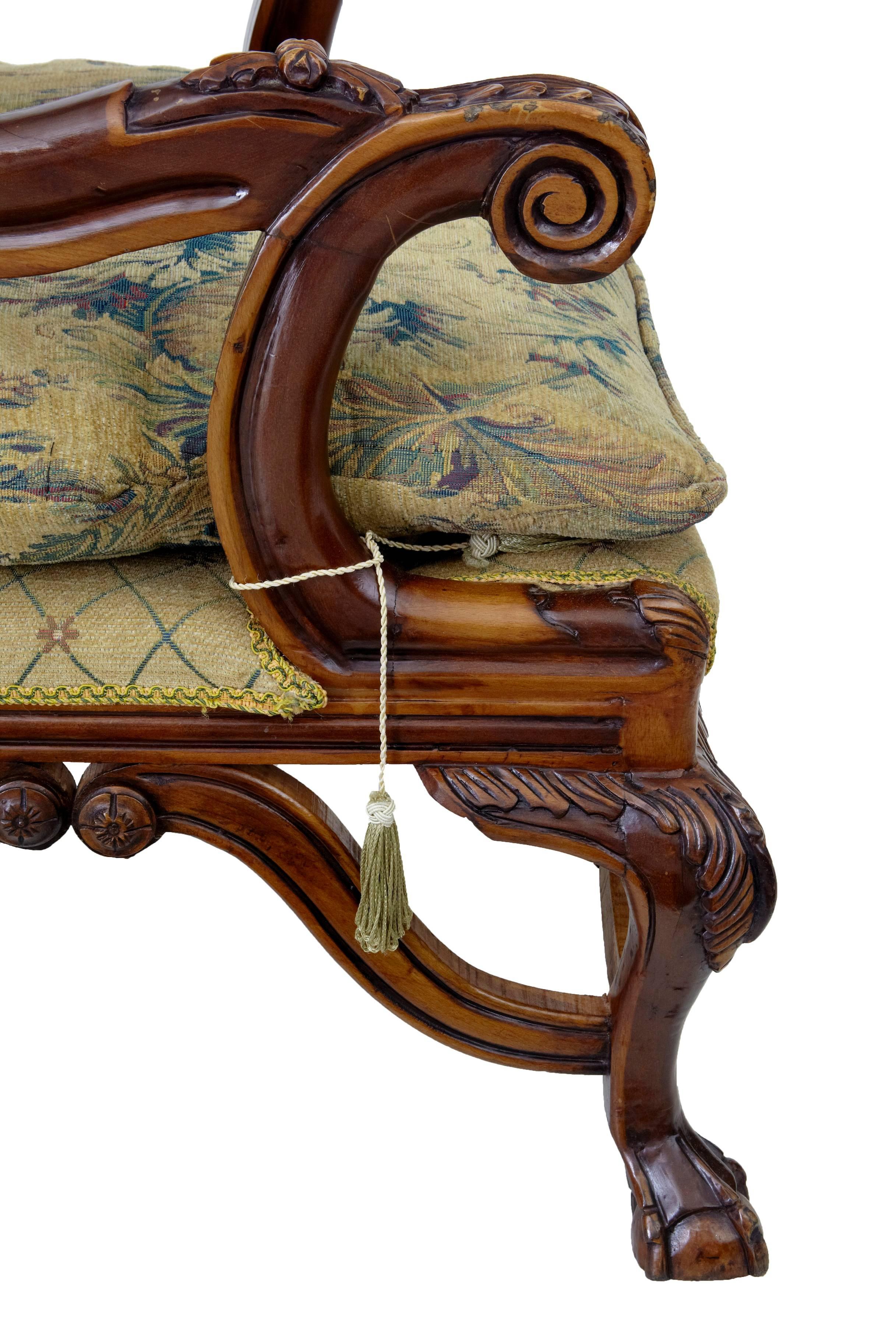 European Large Pair of Carved Hardwood Throne Armchairs
